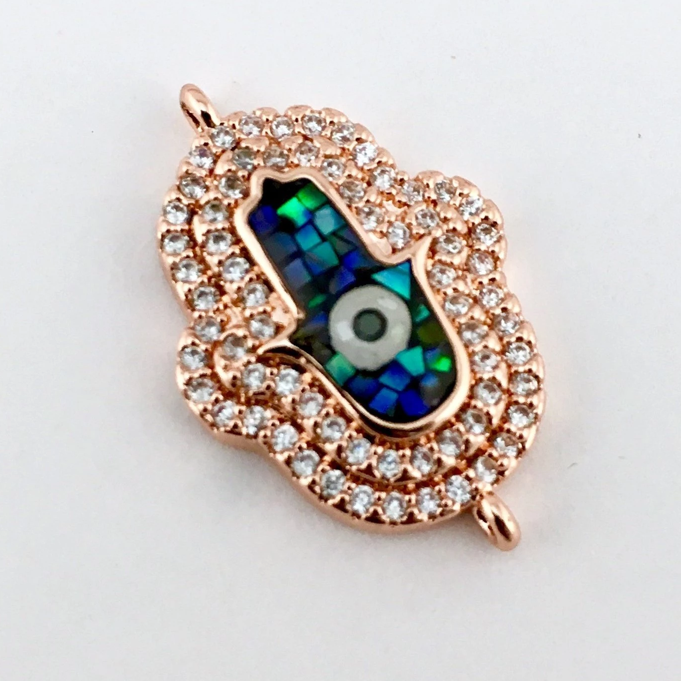 2 Row CZ Pave Hamsa Connector, Rose Gold | Bellaire Wholesale