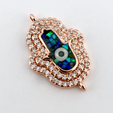 2 Row CZ Pave Hamsa Connector, Rose Gold | Bellaire Wholesale