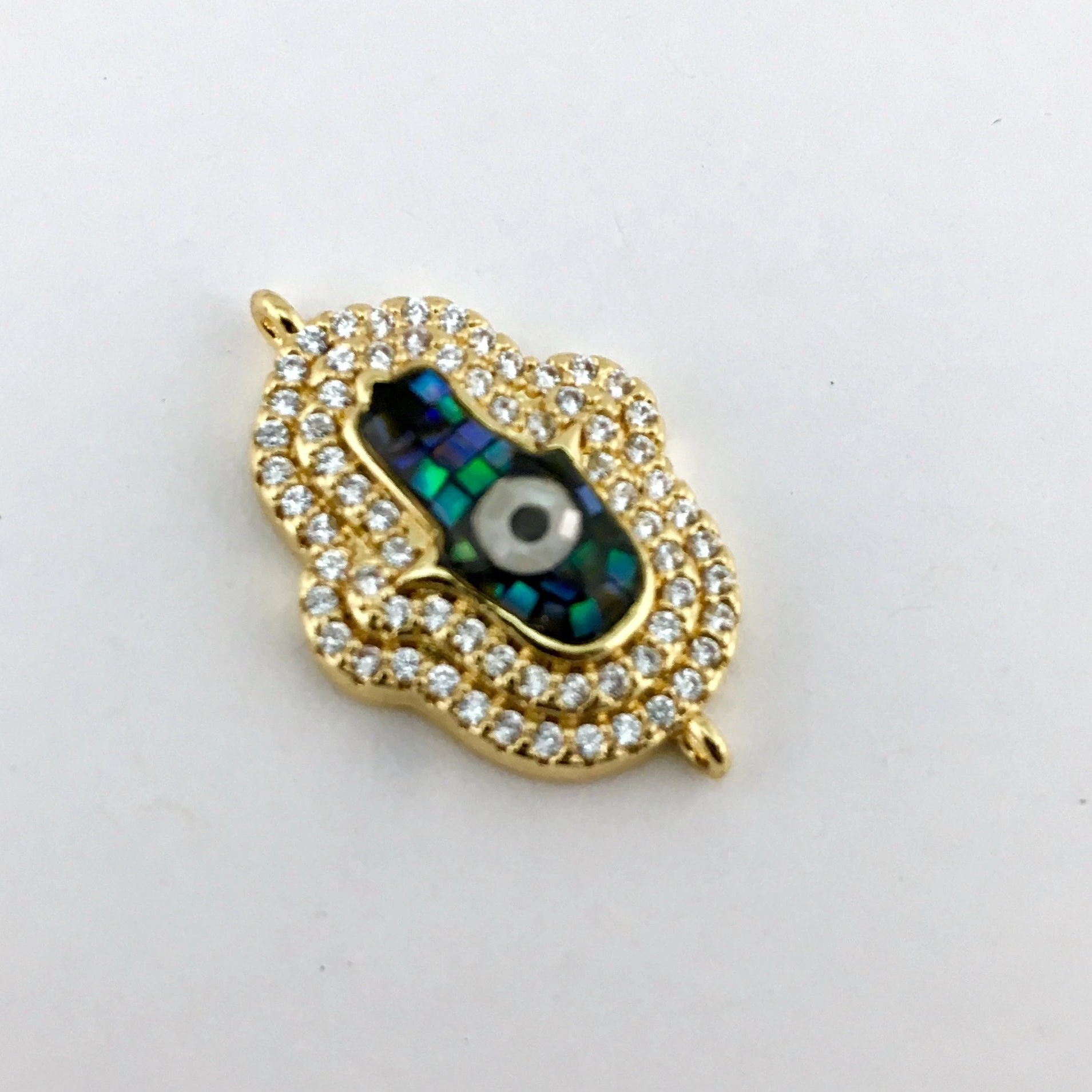 2 Row Hamsa CZ Pave Connector, Gold | Bellaire Wholesale