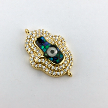 2 Row Hamsa CZ Pave Connector, Gold | Bellaire Wholesale