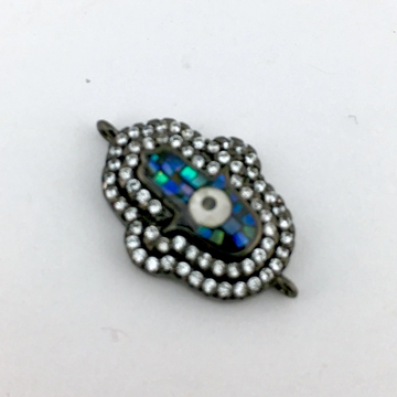 2 Row CZ Pave Hamsa Connector, Gunmetal | Bellaire Wholesale