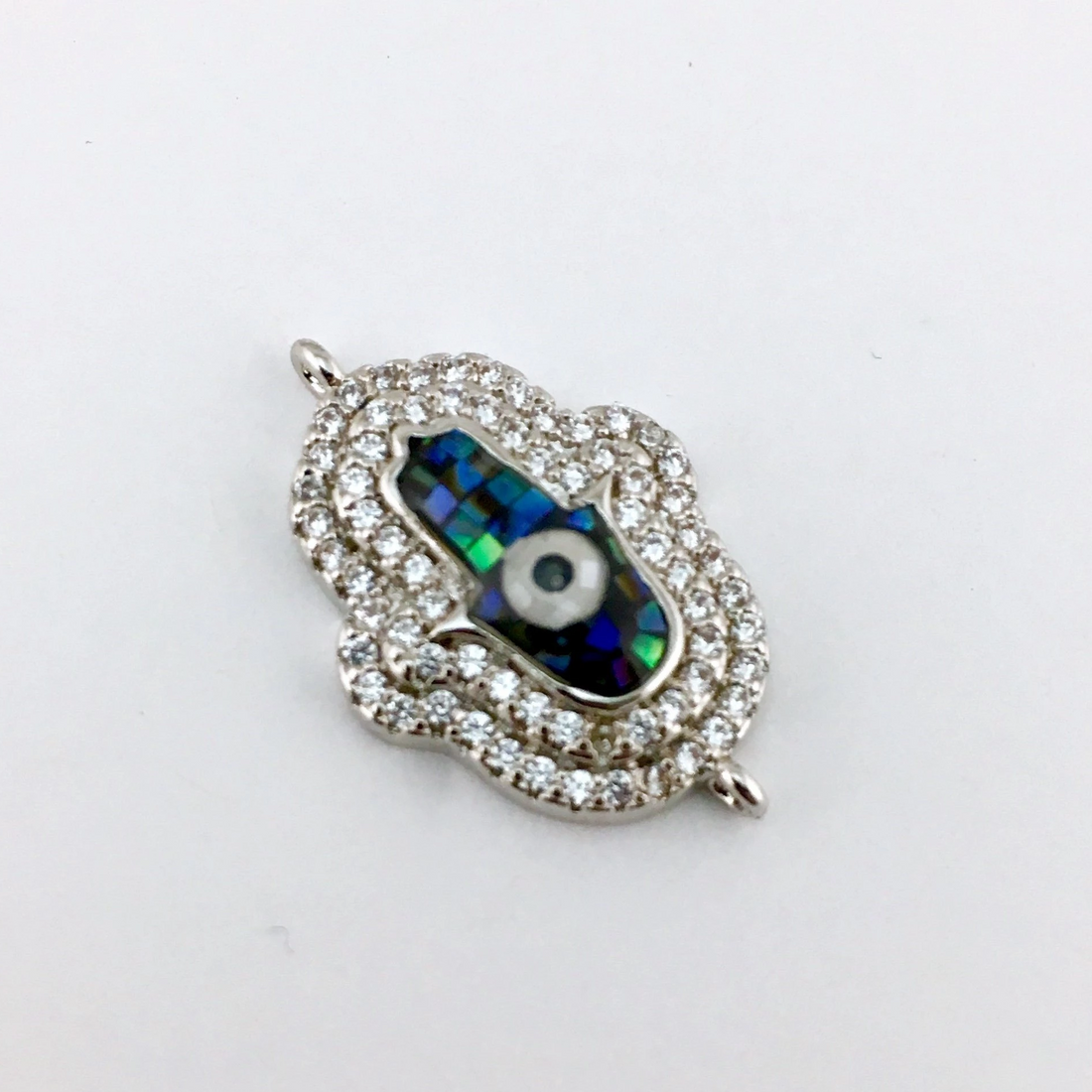 2 Row CZ Pave Hamsa Connector, Silver | Bellaire Wholesale