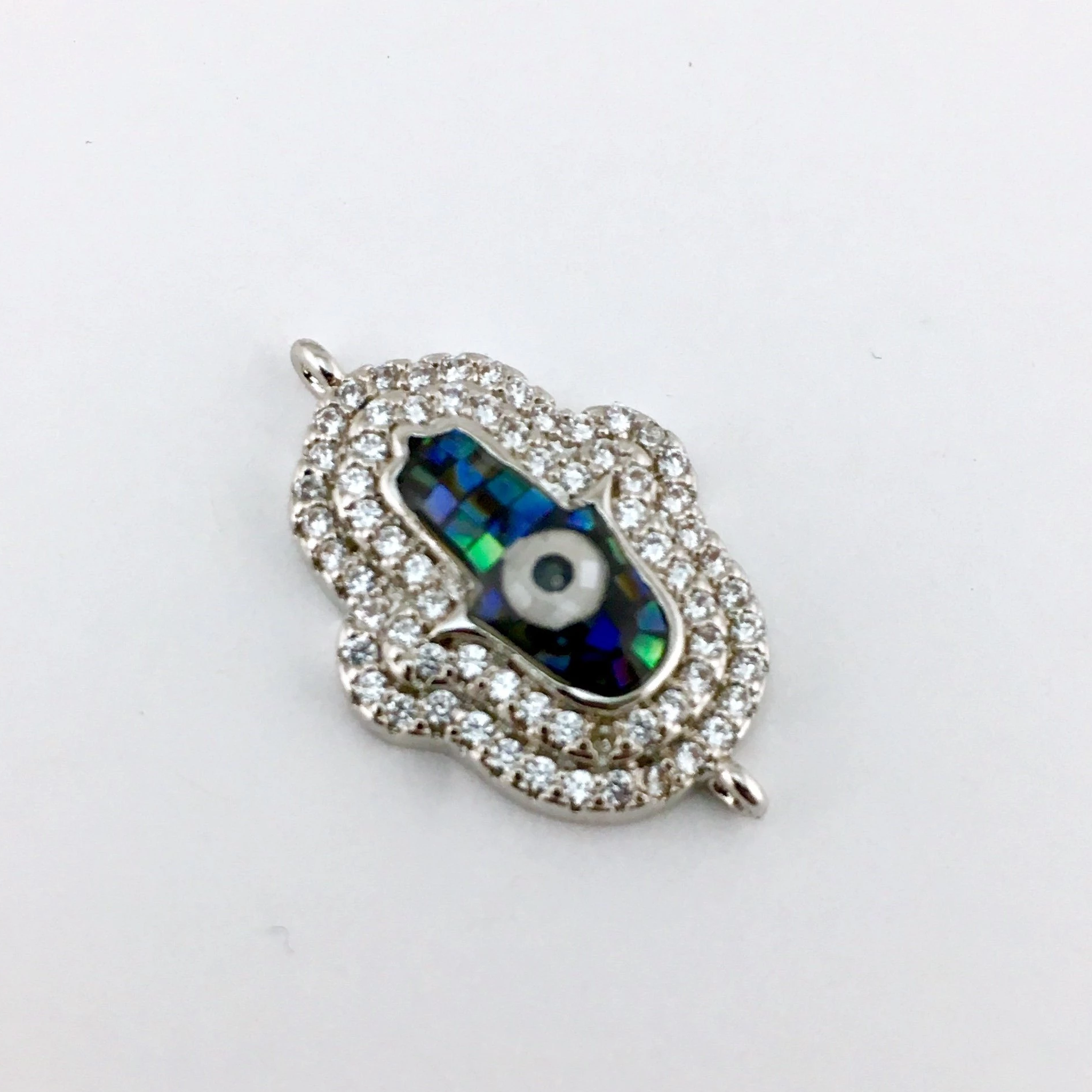 2 Row CZ Pave Hamsa Connector, Silver | Bellaire Wholesale