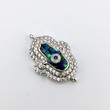 2 Row CZ Pave Hamsa Connector, Silver | Bellaire Wholesale