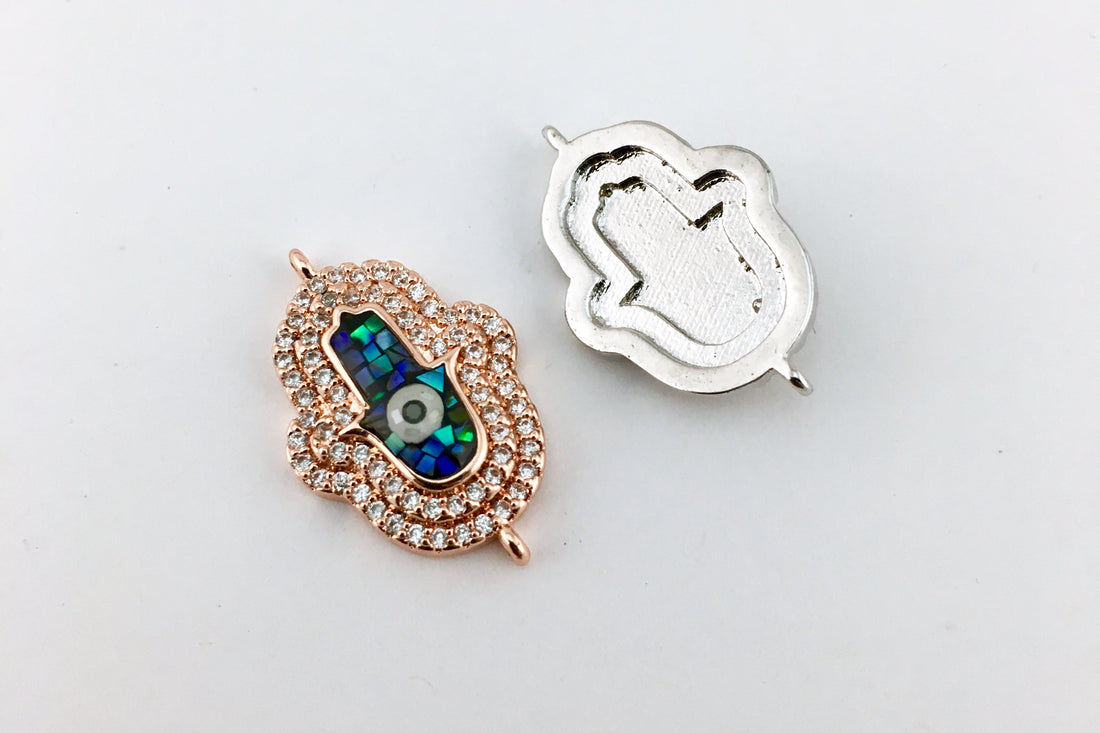 2 Row CZ Pave Hamsa Connector, Rose Gold | Bellaire Wholesale