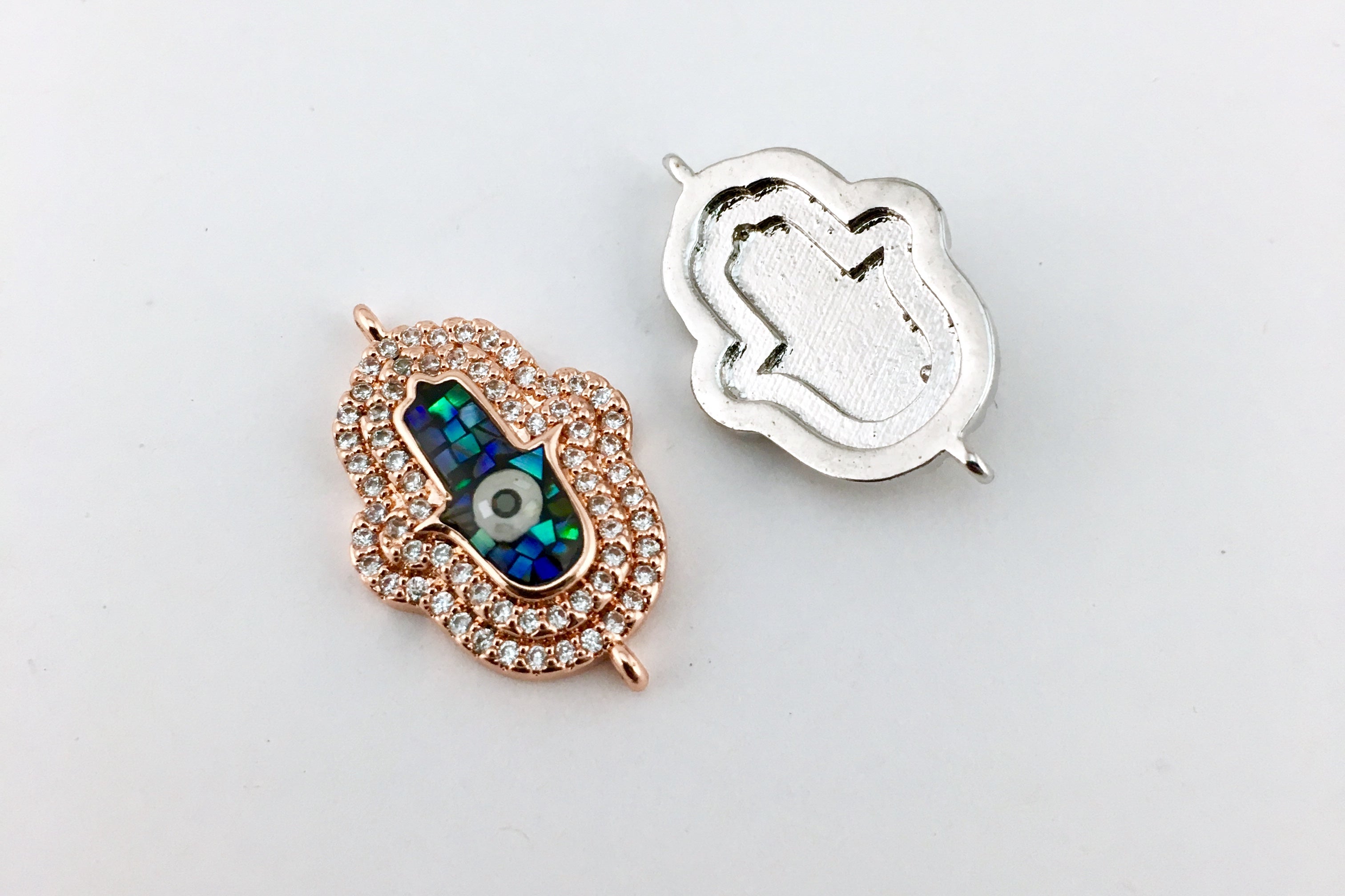 2 Row CZ Pave Hamsa Connector, Rose Gold | Bellaire Wholesale