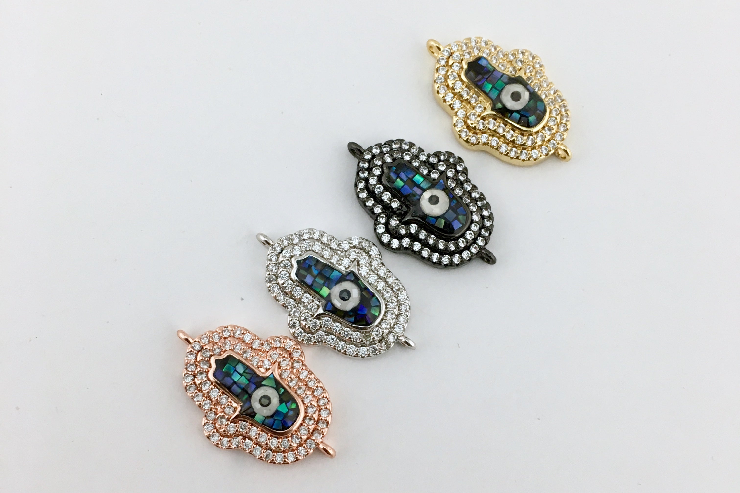 2 Row CZ Pave Hamsa Connector, Rose Gold | Bellaire Wholesale