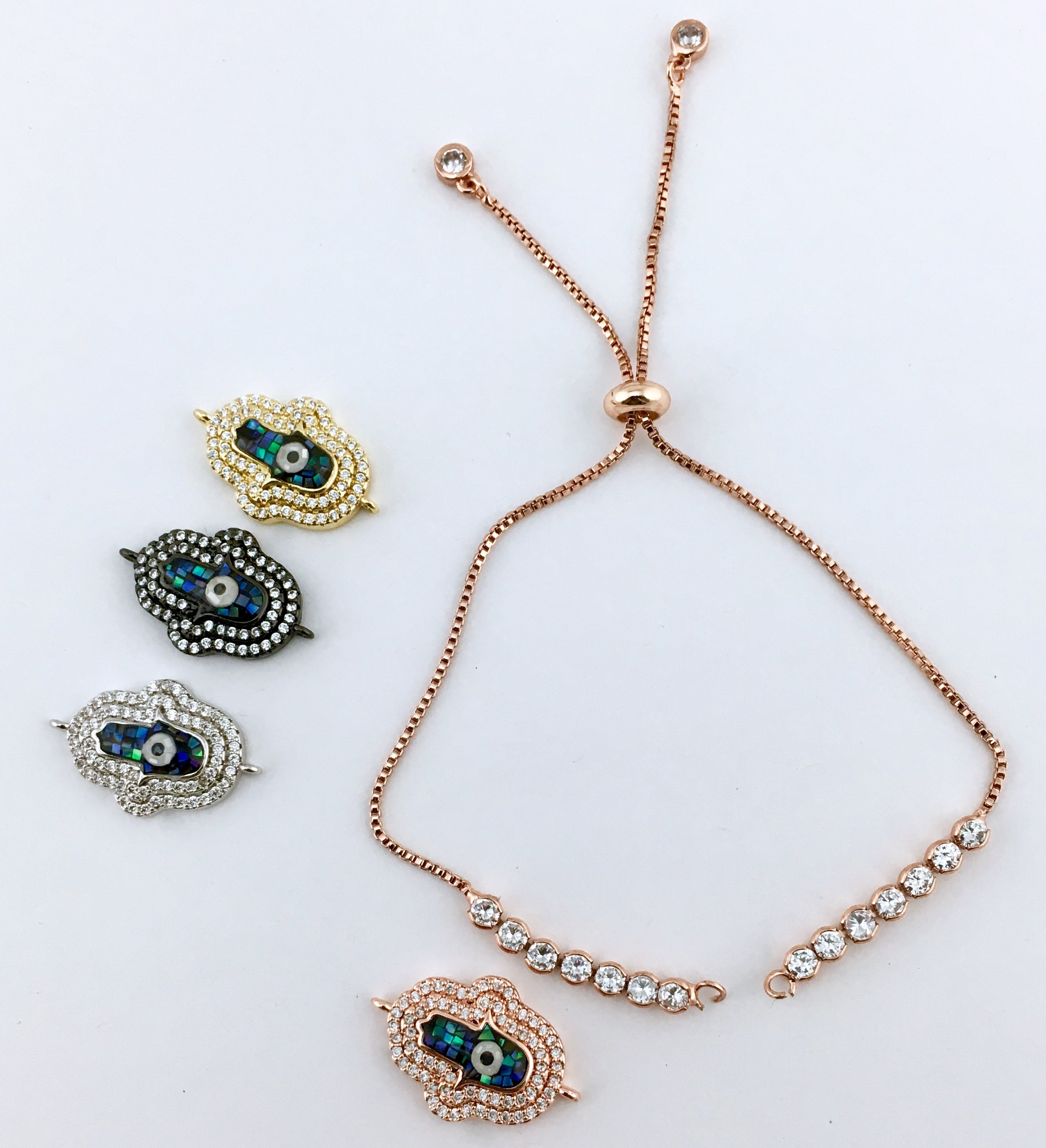 2 Row CZ Pave Hamsa Connector, Rose Gold | Bellaire Wholesale