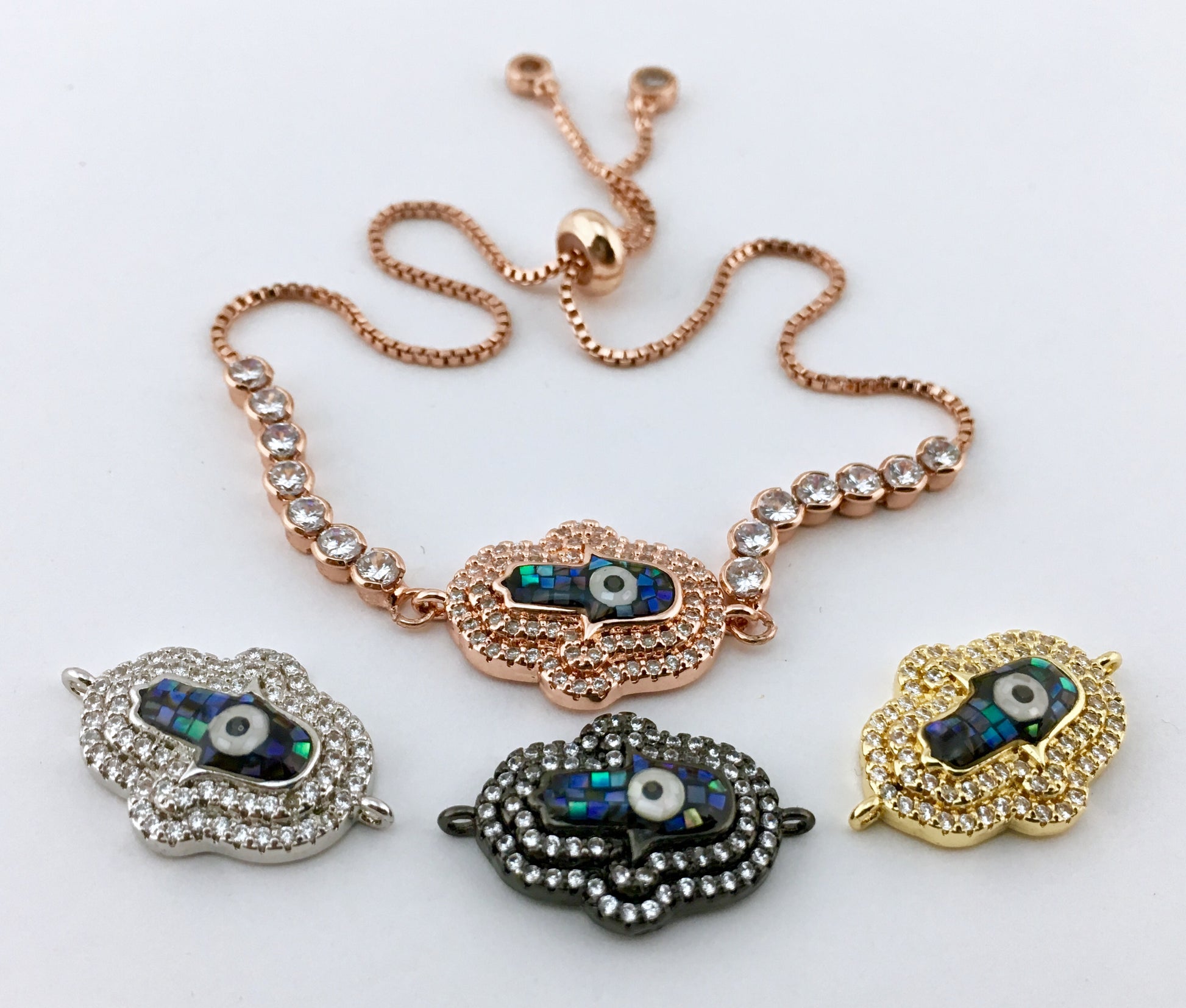 2 Row Hamsa CZ Pave Connector, Gold | Bellaire Wholesale