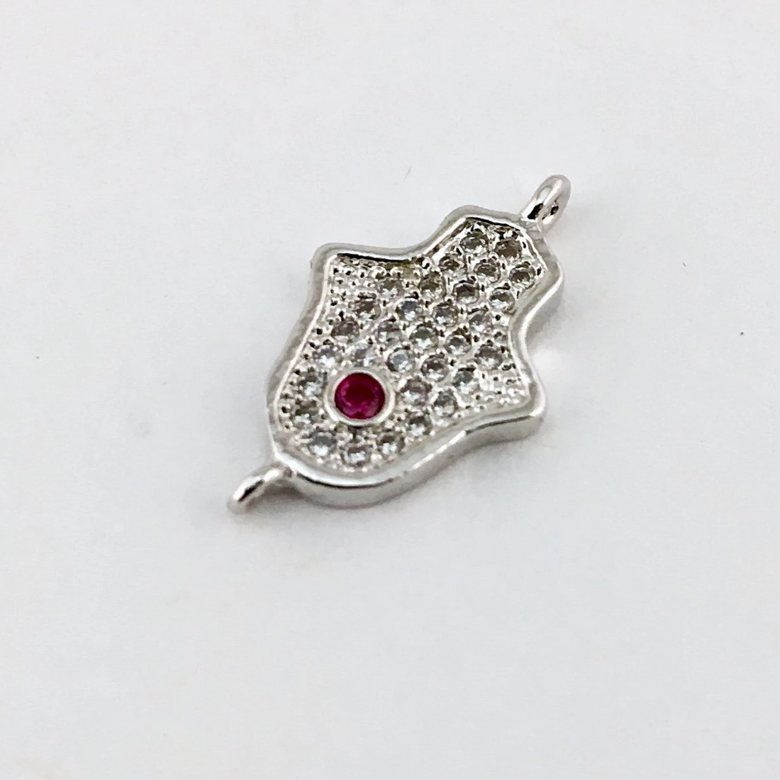 Faux Ruby Stone CZ Pave Hamsa Connector, Silver | Bellaire Wholesale