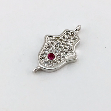 Faux Ruby Stone CZ Pave Hamsa Connector, Silver | Bellaire Wholesale