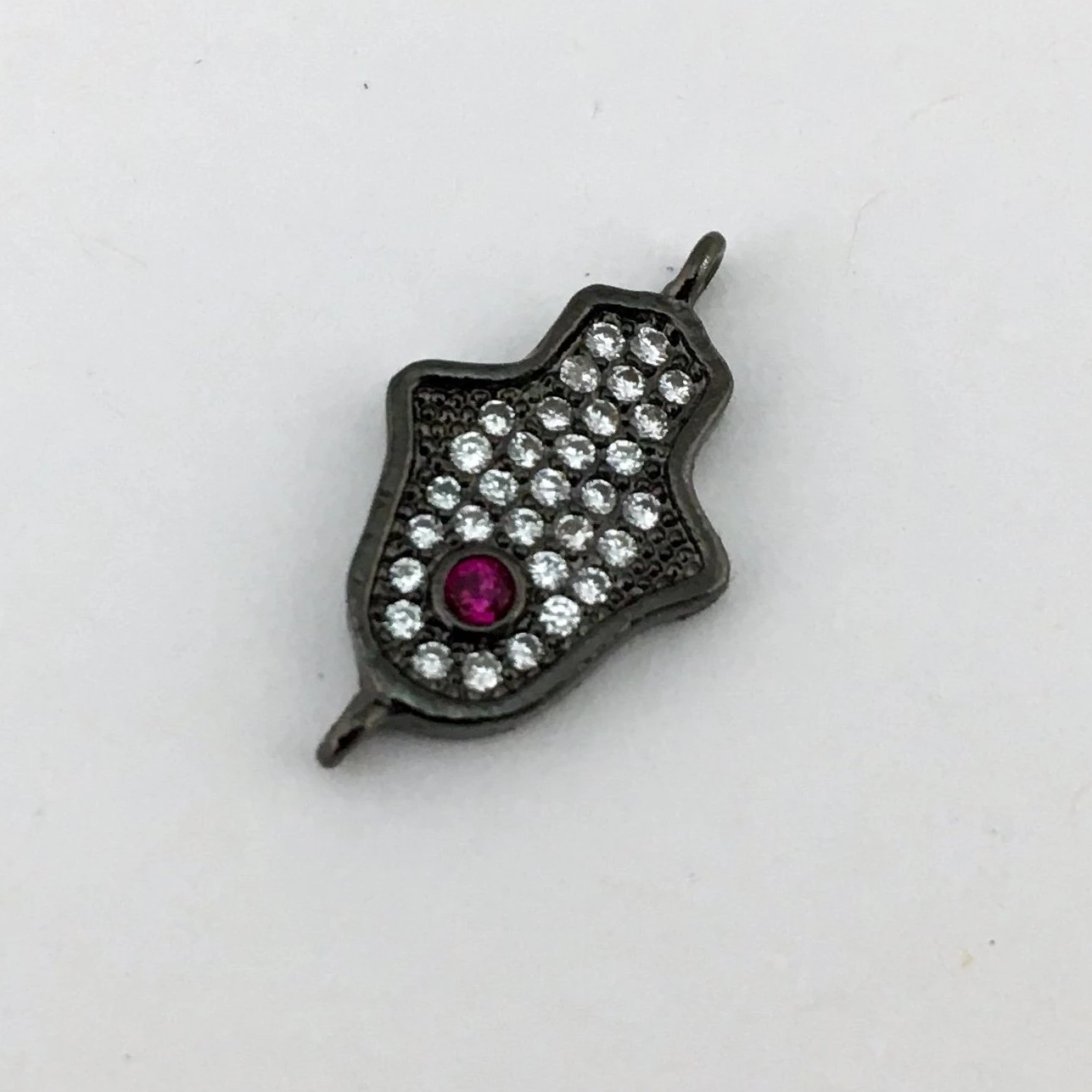Faux Ruby Stone CZ Pave Hamsa Connector, Gunmetal | Bellaire Wholesale