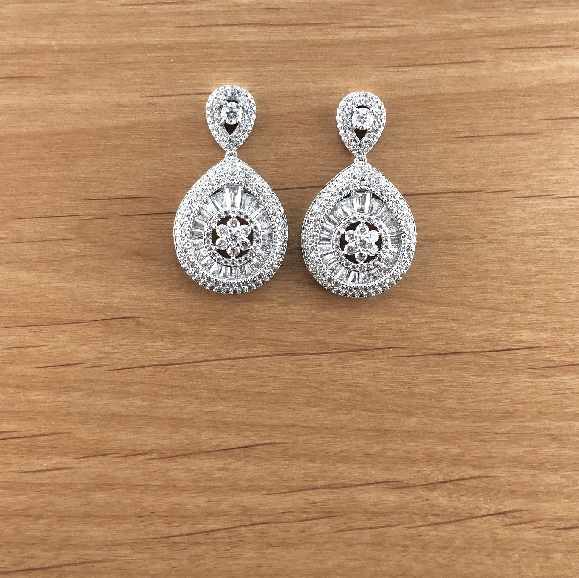 Silver Bridal Cubic Zirconia Earrings, 18K Plated | Bellaire Wholesale