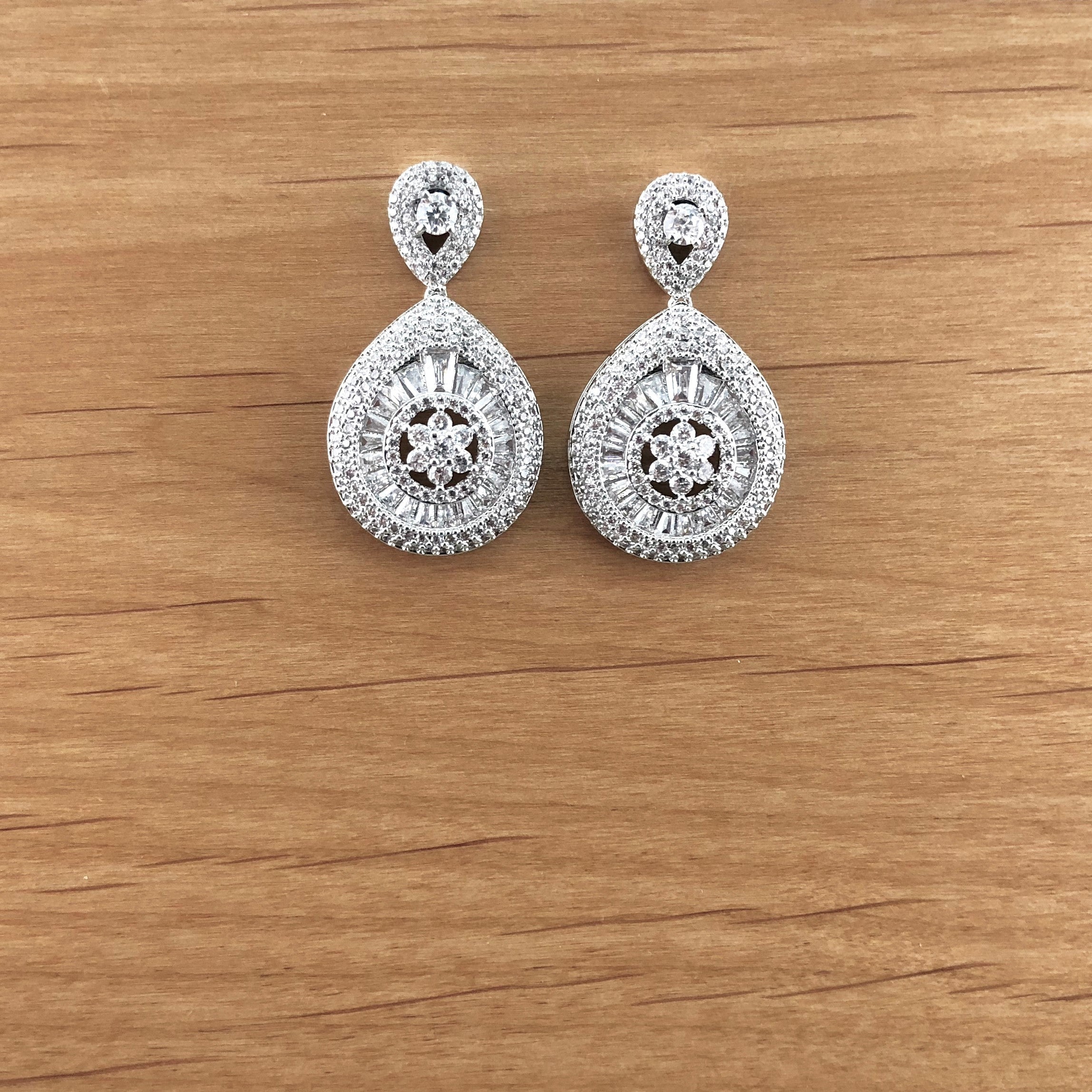 Silver Bridal Cubic Zirconia Earrings, 18K Plated | Bellaire Wholesale