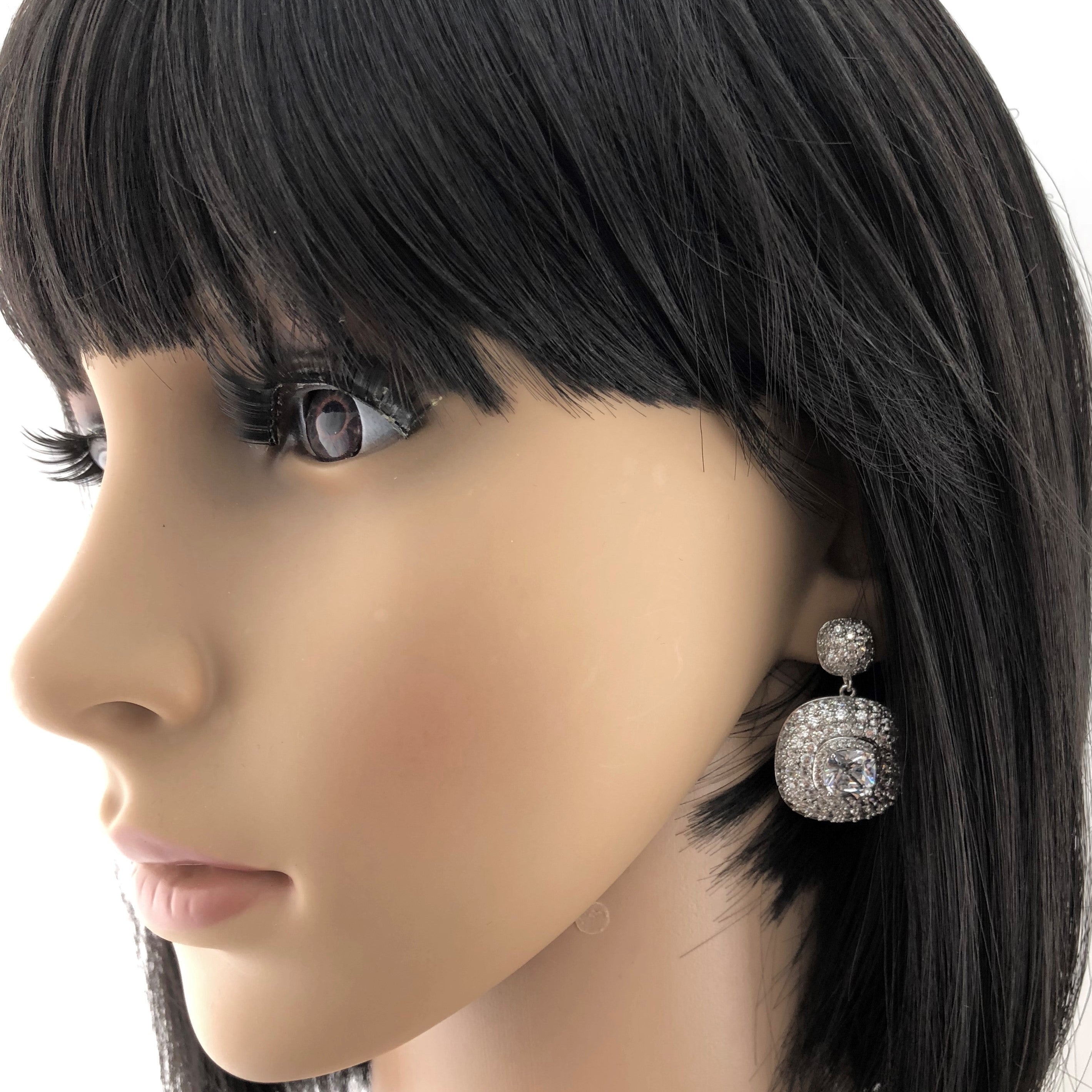 Silver Bridal Cubic Zirconia Earrings, Square, 18K Plated | BellaireWholesale