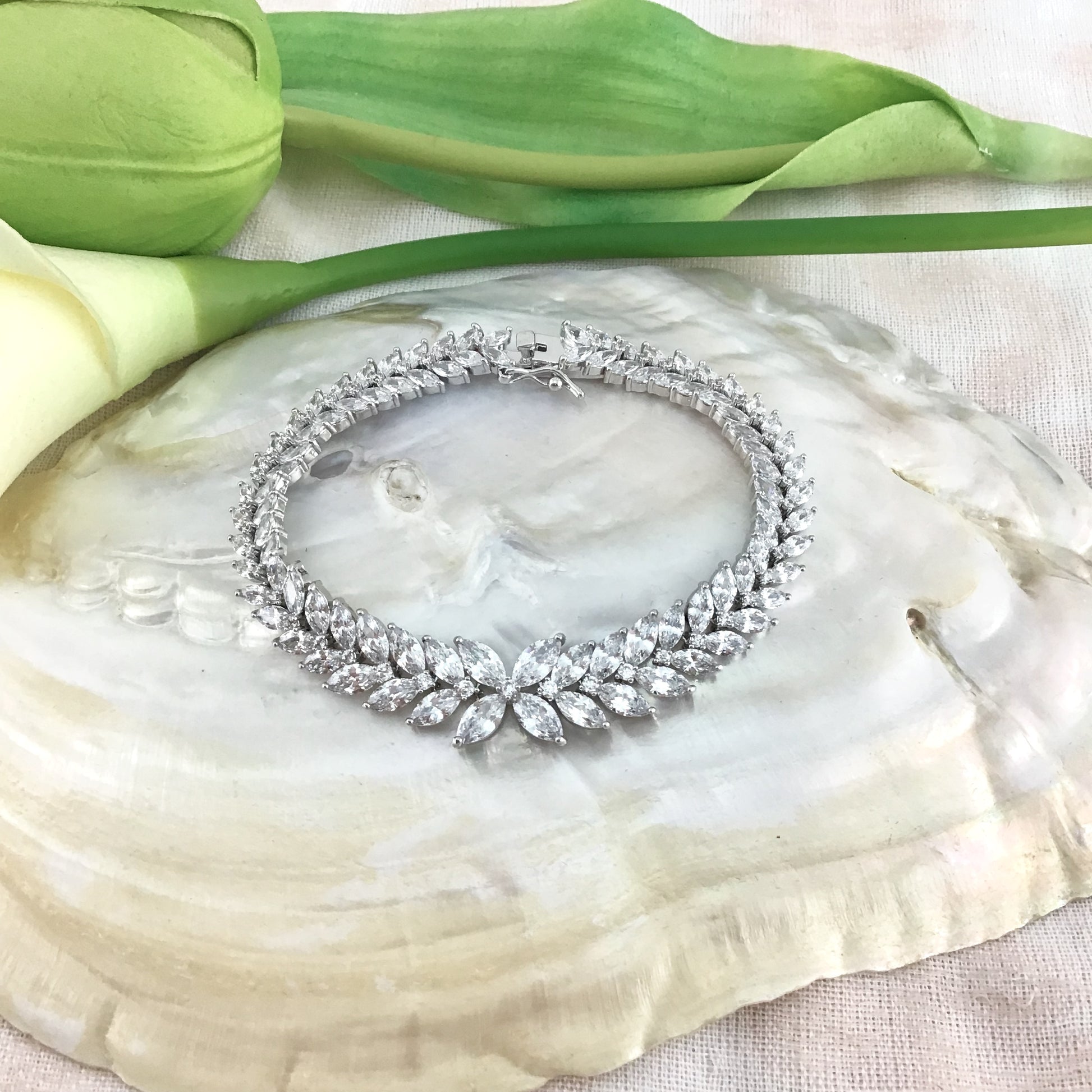 Cubic Zirconia Floral Flower Marquise Bracelet | Bellaire Wholesale