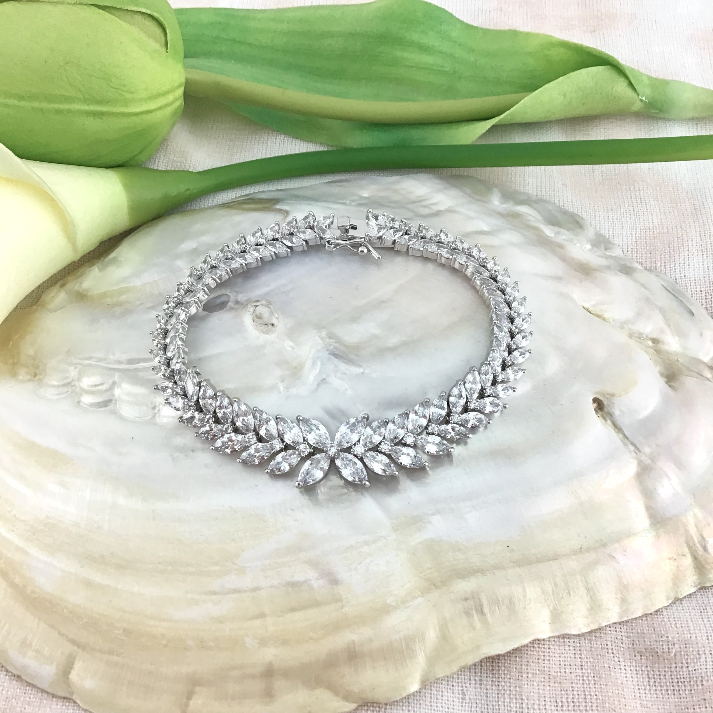 Cubic Zirconia Floral Flower Marquise Bracelet | Bellaire Wholesale