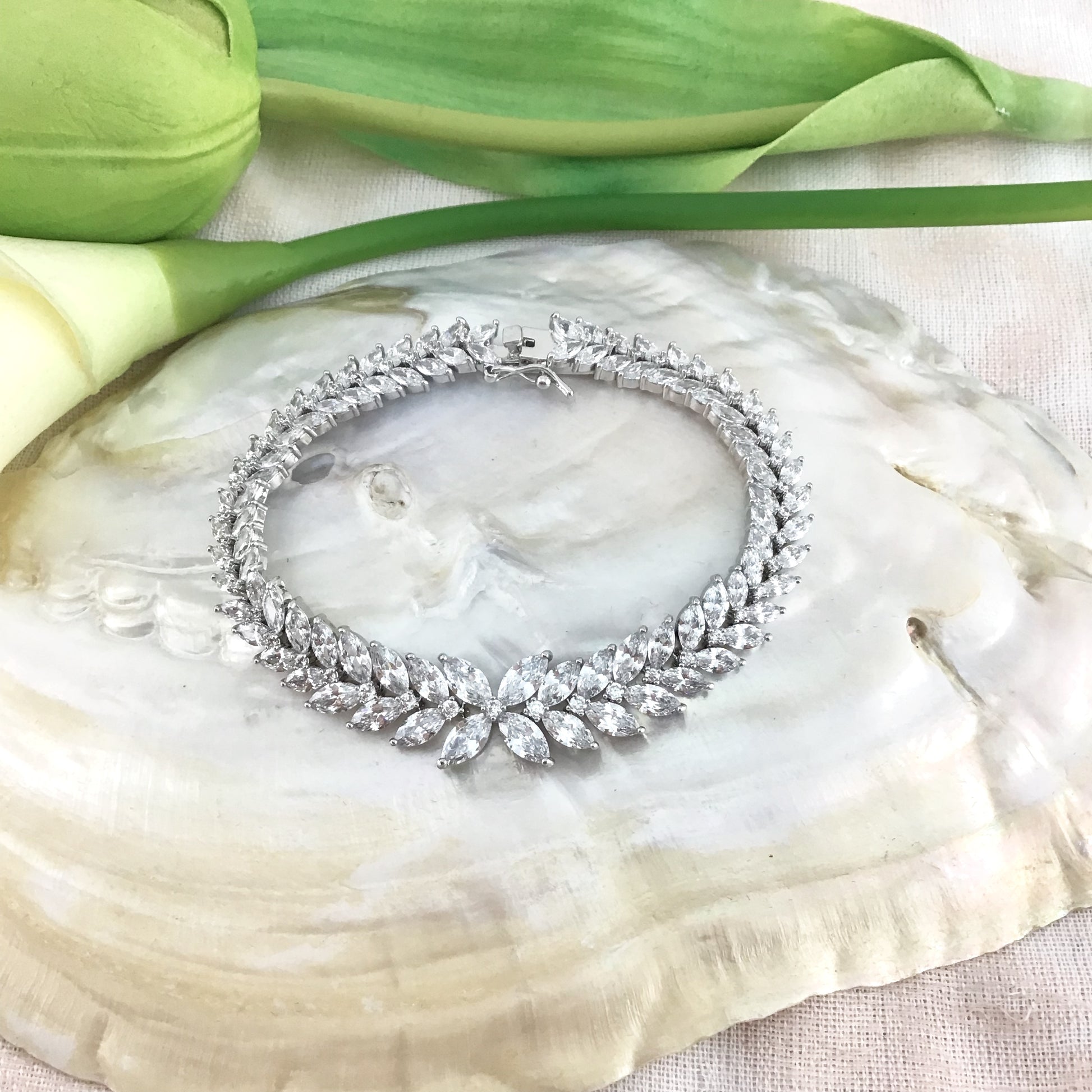 Cubic Zirconia Floral Flower Marquise Bracelet | Bellaire Wholesale