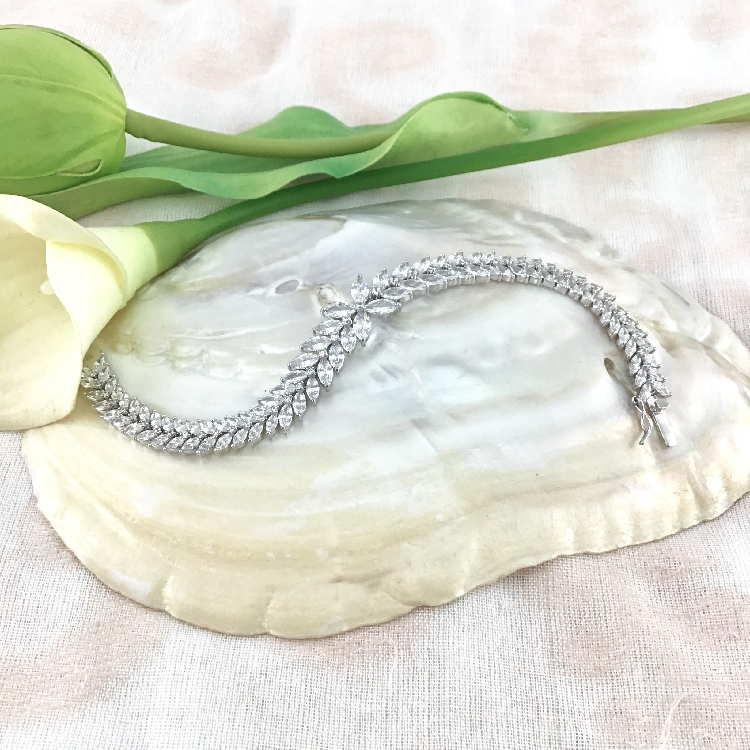 Cubic Zirconia Floral Flower Marquise Bracelet | Bellaire Wholesale