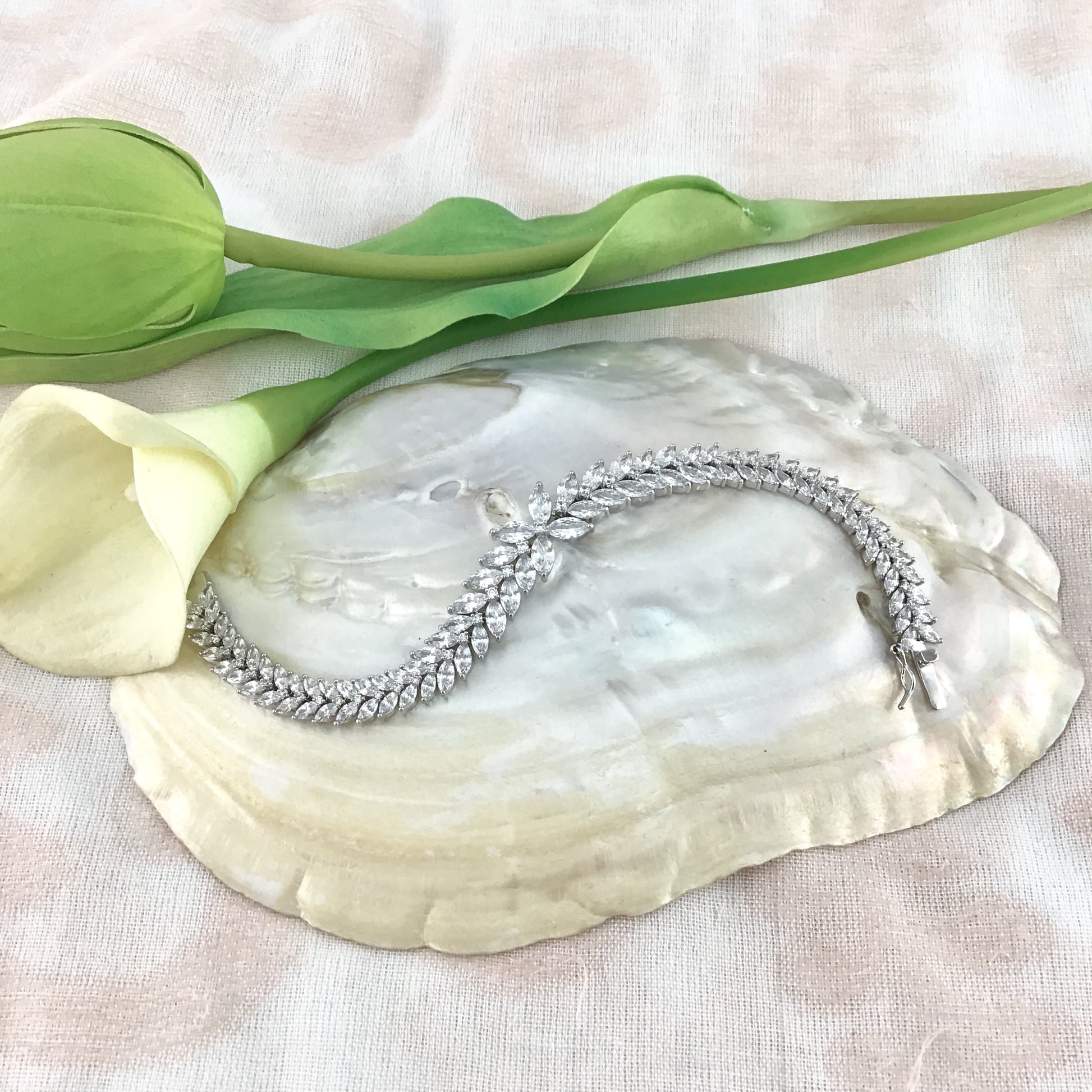 Cubic Zirconia Floral Flower Marquise Bracelet | Bellaire Wholesale