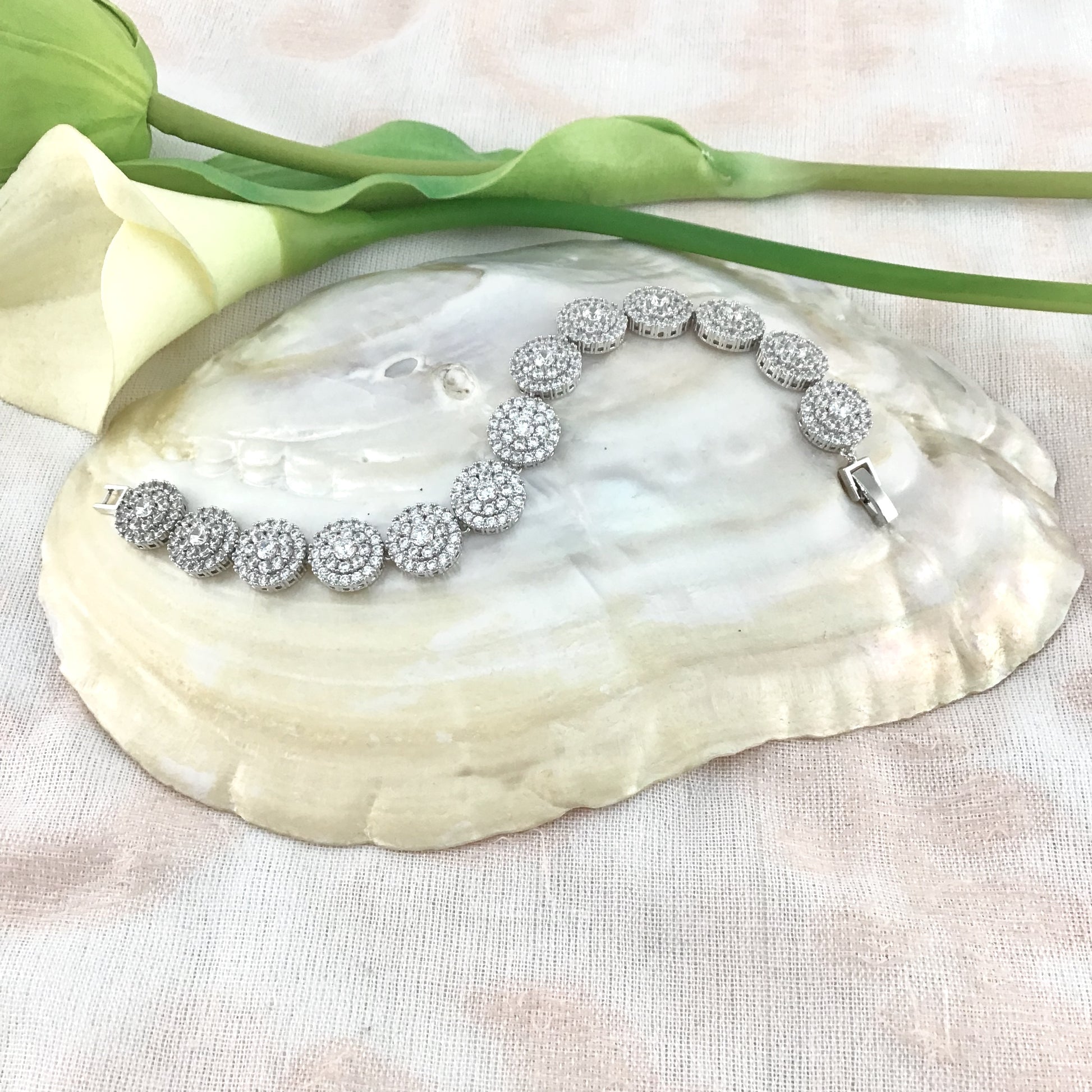 Cubic Zirconia Floral-Round Bridal Bracelet | Bellaire Wholesale