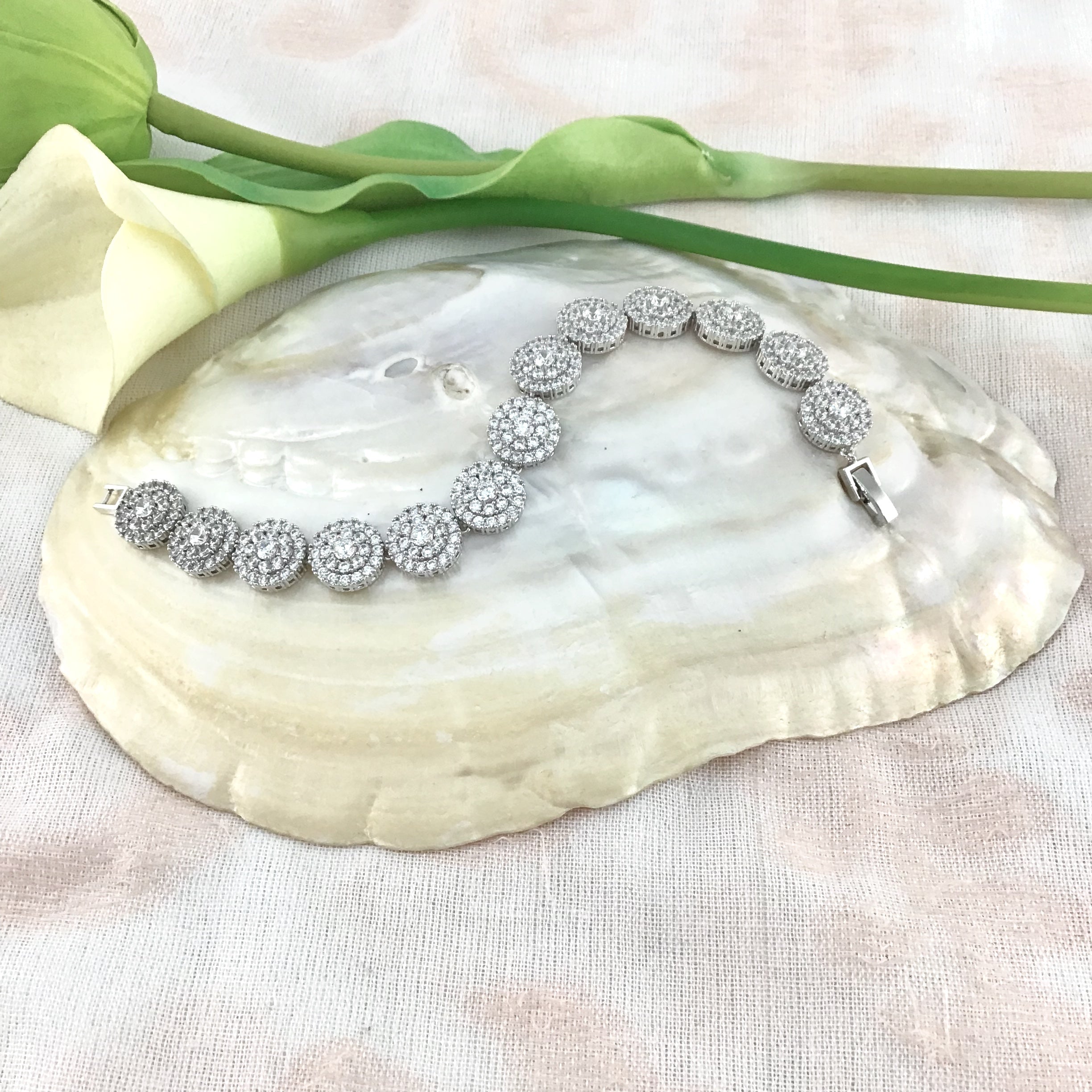 Cubic Zirconia Floral-Round Bridal Bracelet | Bellaire Wholesale
