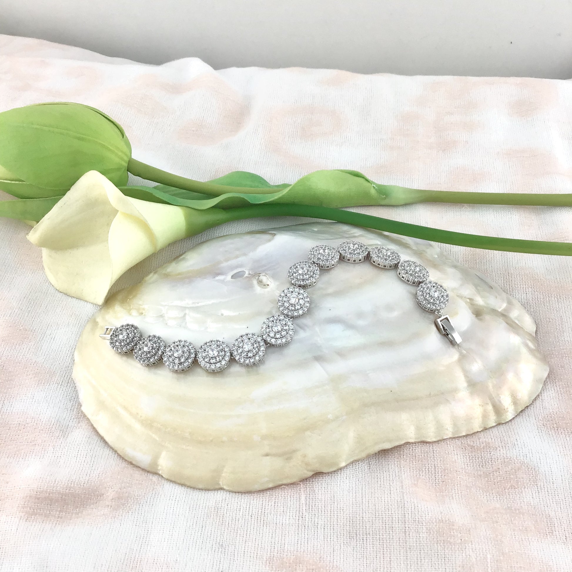 Cubic Zirconia Floral-Round Bridal Bracelet | Bellaire Wholesale