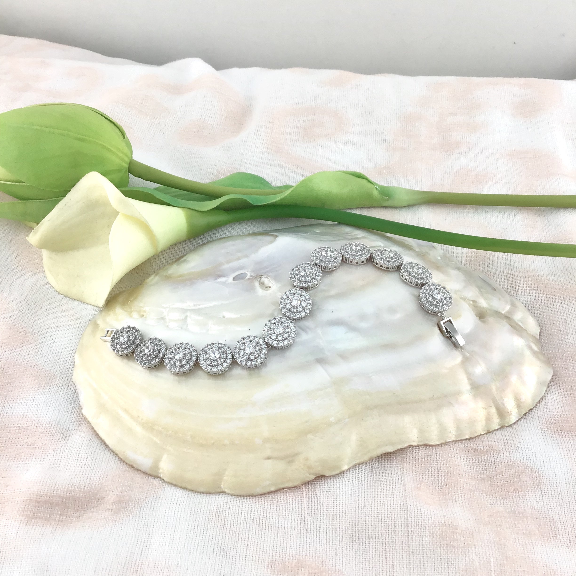 Cubic Zirconia Floral-Round Bridal Bracelet | Bellaire Wholesale