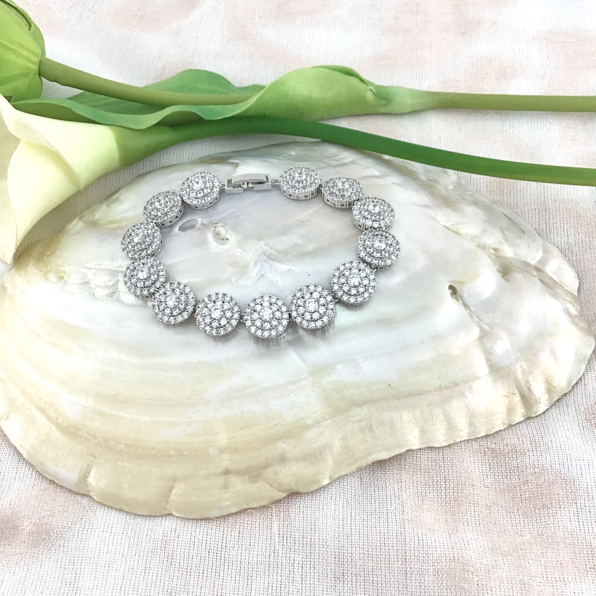 Cubic Zirconia Floral-Round Bridal Bracelet | Bellaire Wholesale