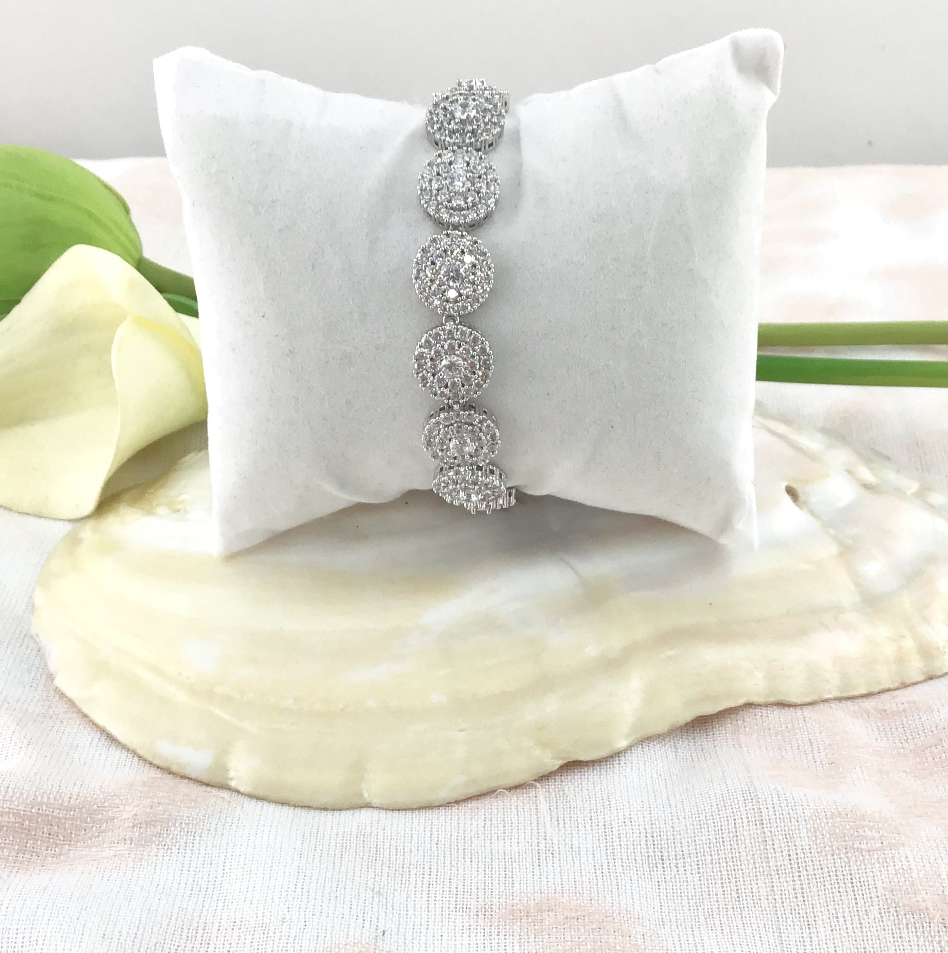 Cubic Zirconia Floral-Round Bridal Bracelet | Bellaire Wholesale