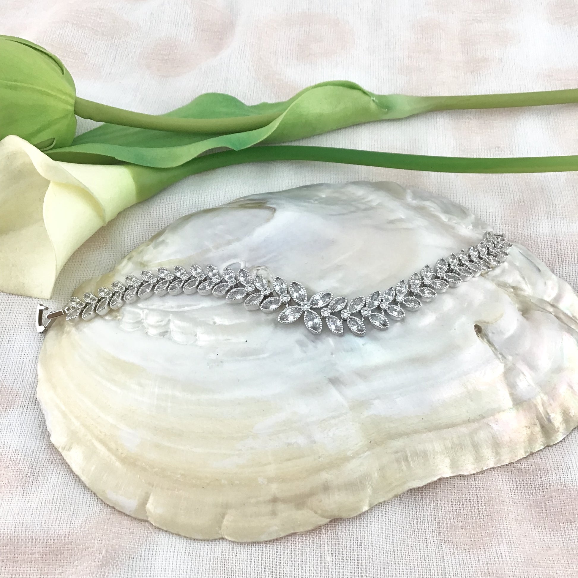 Cubic Zirconia Floral Flower Marquise Bracelet | Bellaire Wholesale