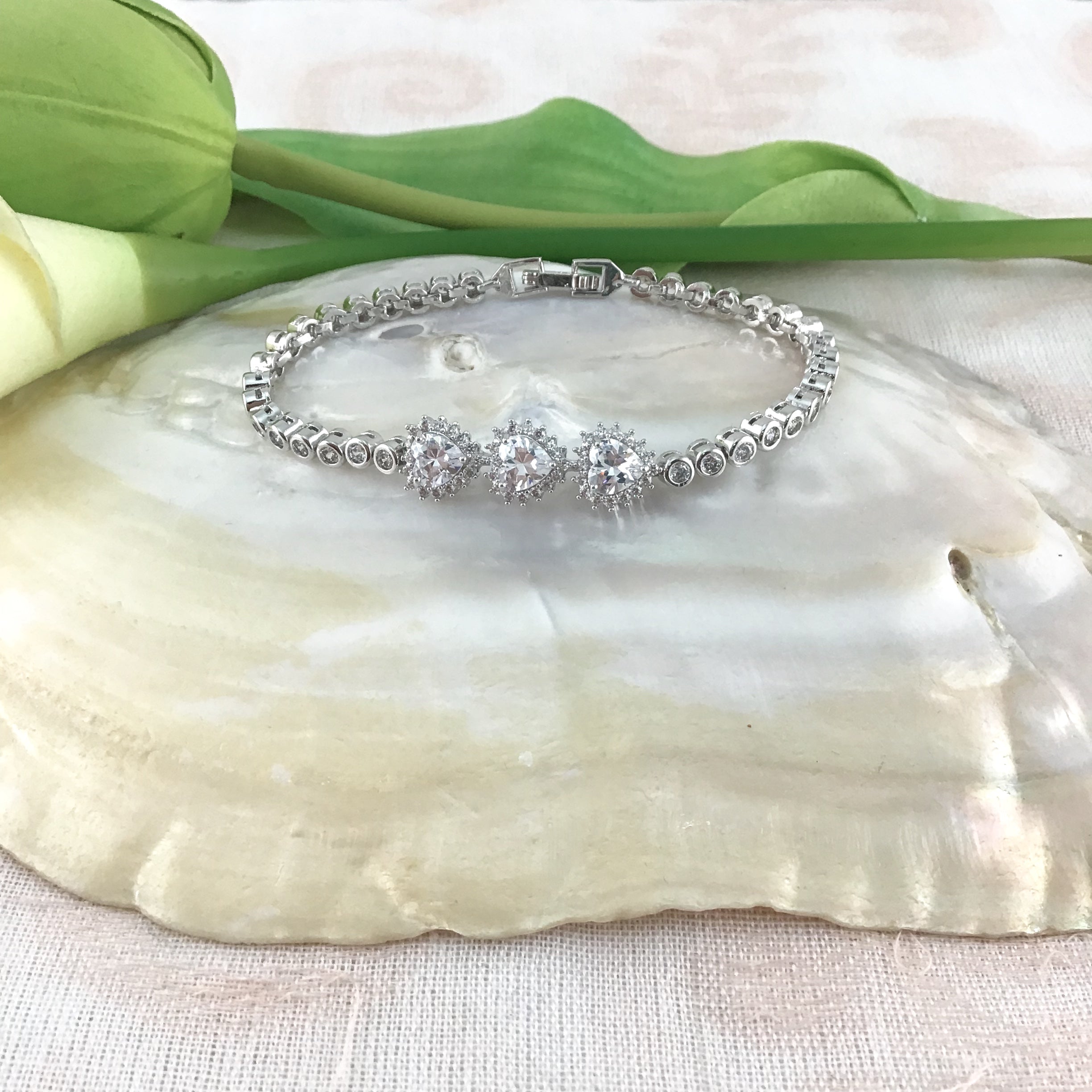 Cubic Zirconia Bracelet, Heart Bridal Bracelet | Bellaire Wholesale