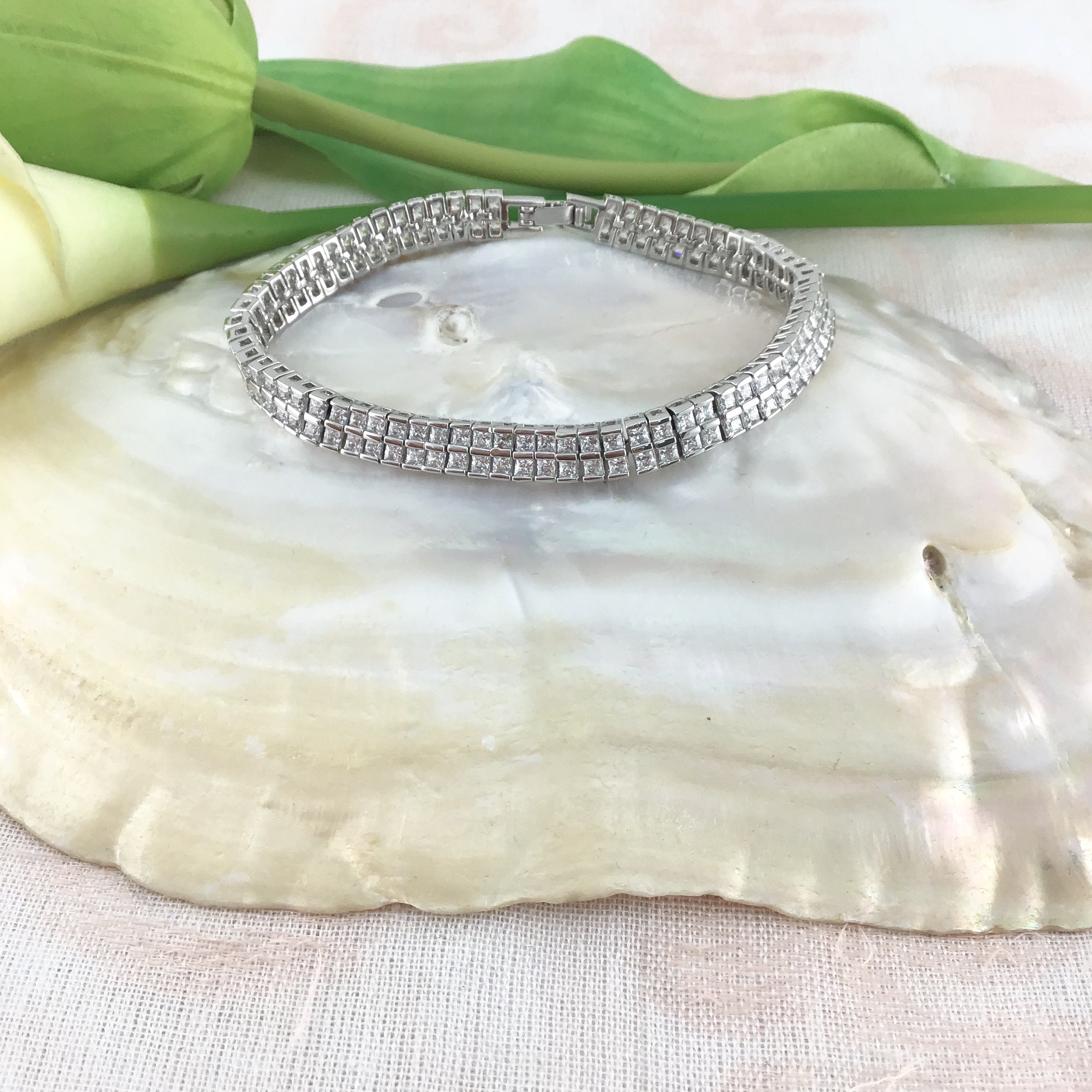 Cubic Zirconia Princess Cut Bridal Bracelet | Bellaire Wholesale
