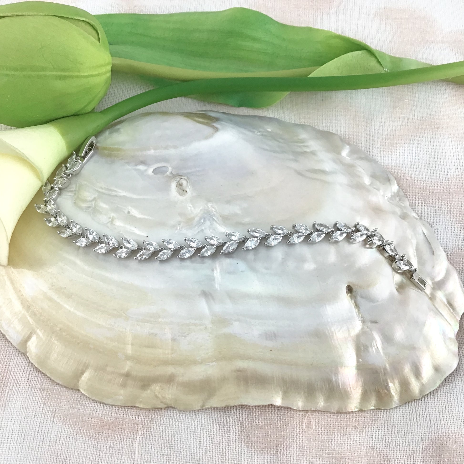 Cubic Zirconia Leaf Bridal Bracelet | Bellaire Wholesale