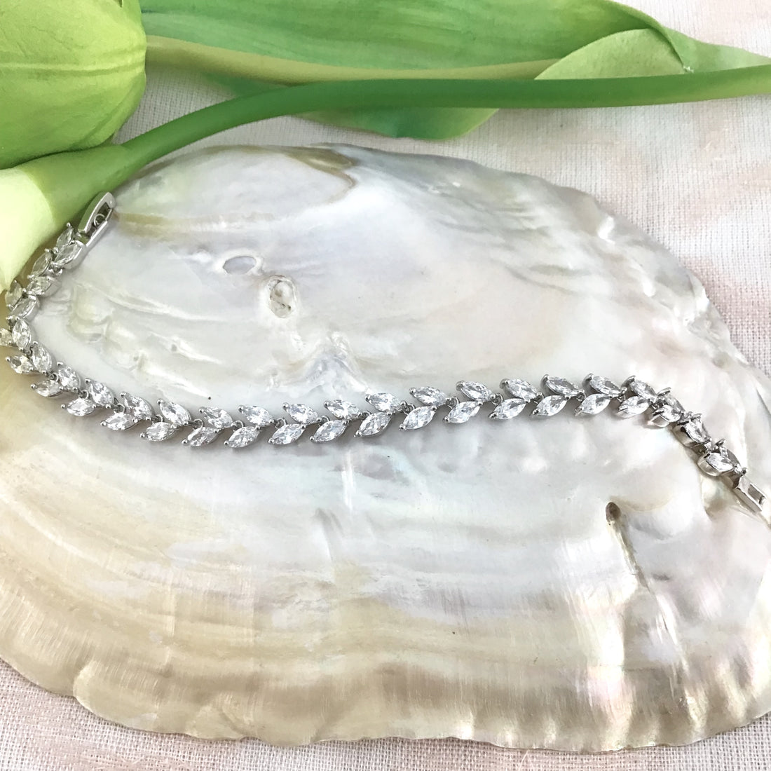 Cubic Zirconia Leaf Bridal Bracelet | Bellaire Wholesale