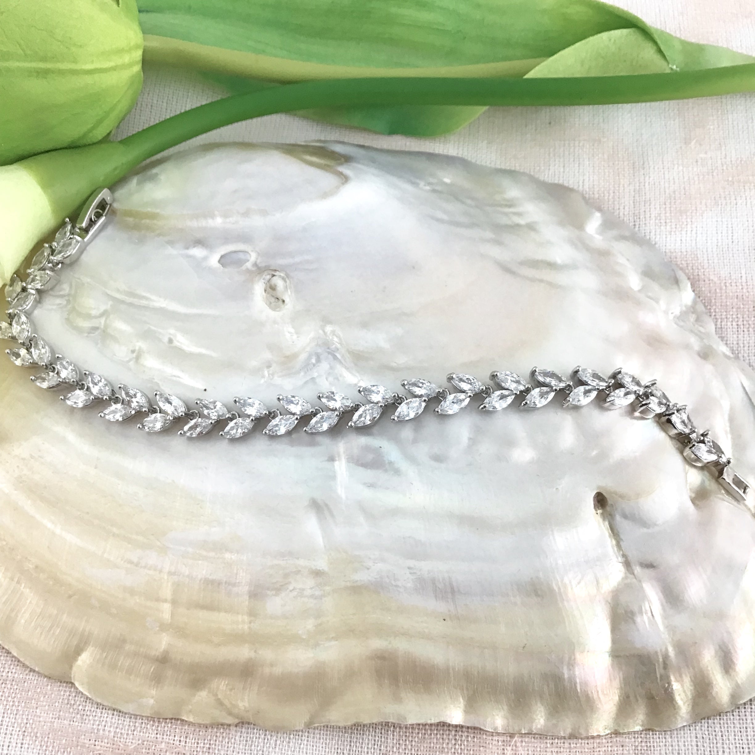 Cubic Zirconia Leaf Bridal Bracelet | Bellaire Wholesale