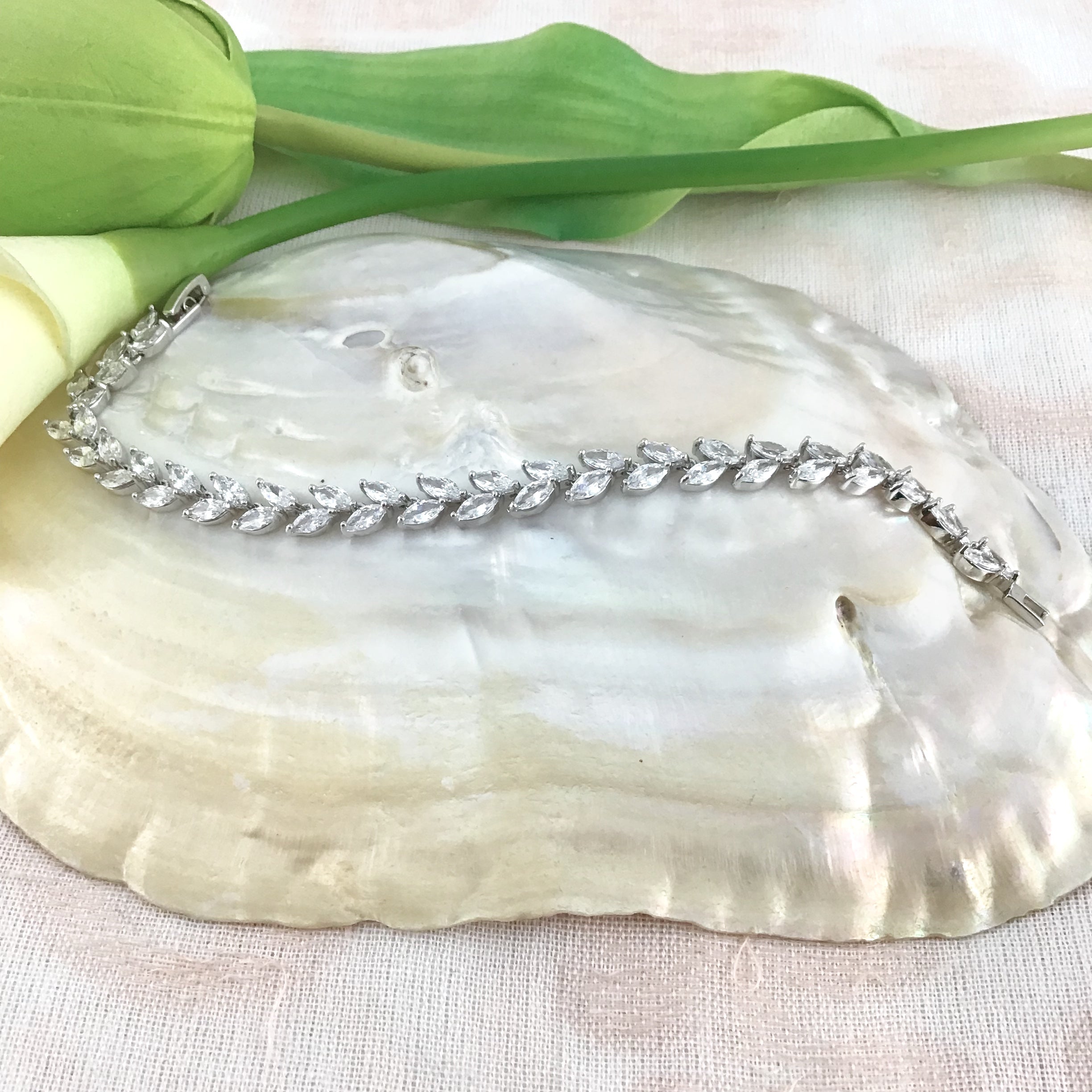 Cubic Zirconia Leaf Bridal Bracelet | Bellaire Wholesale