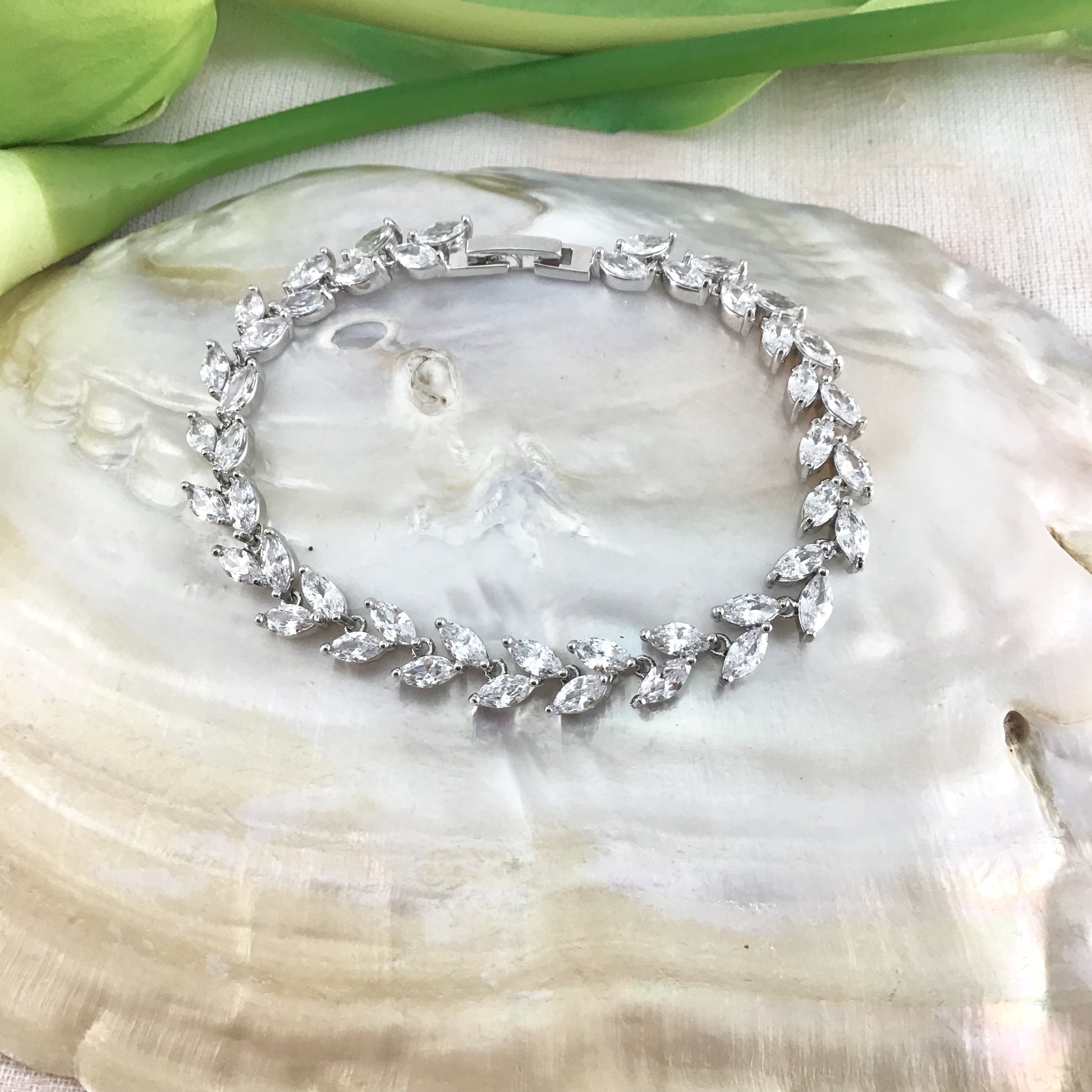 Cubic Zirconia Leaf Bridal Bracelet | Bellaire Wholesale