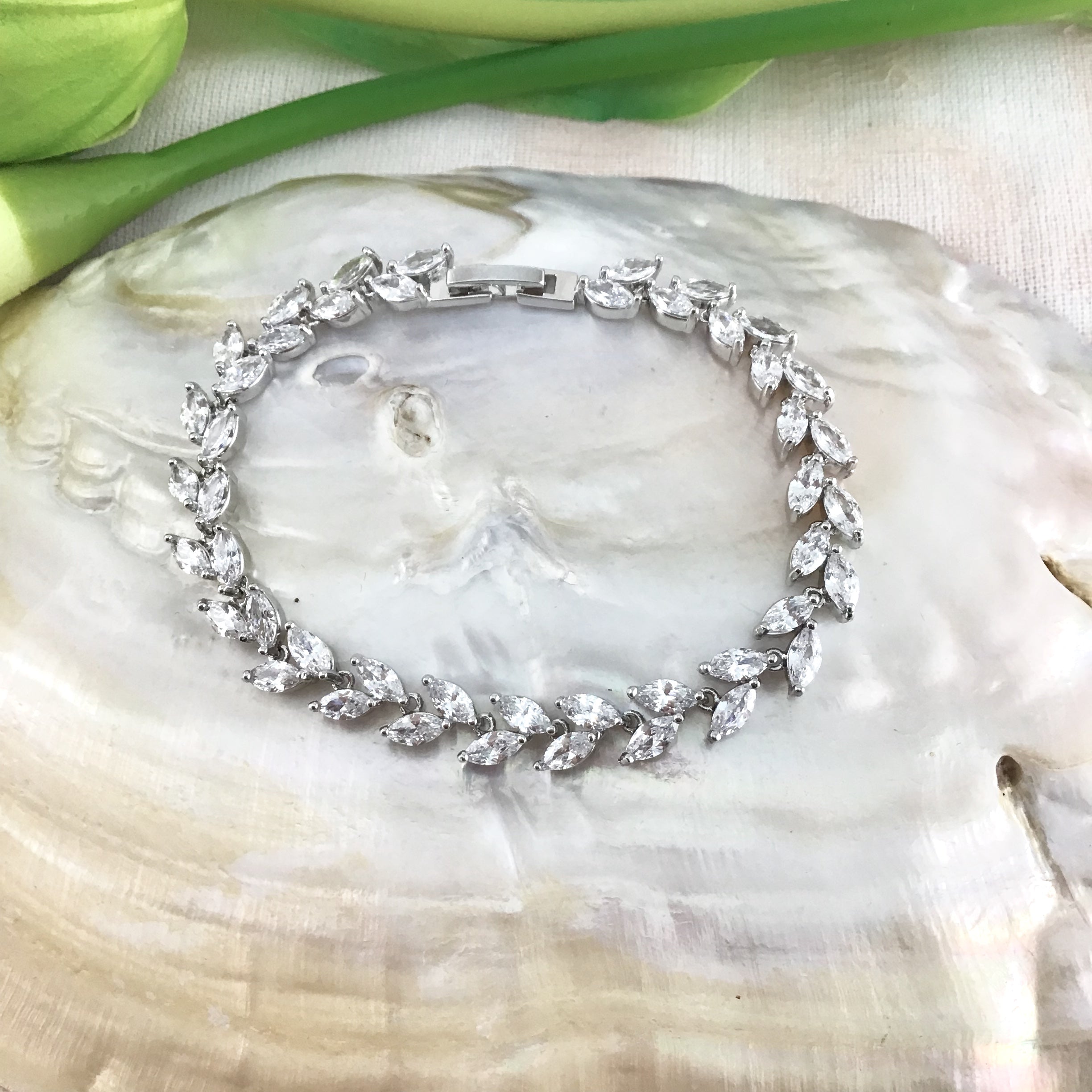 Cubic Zirconia Leaf Bridal Bracelet | Bellaire Wholesale