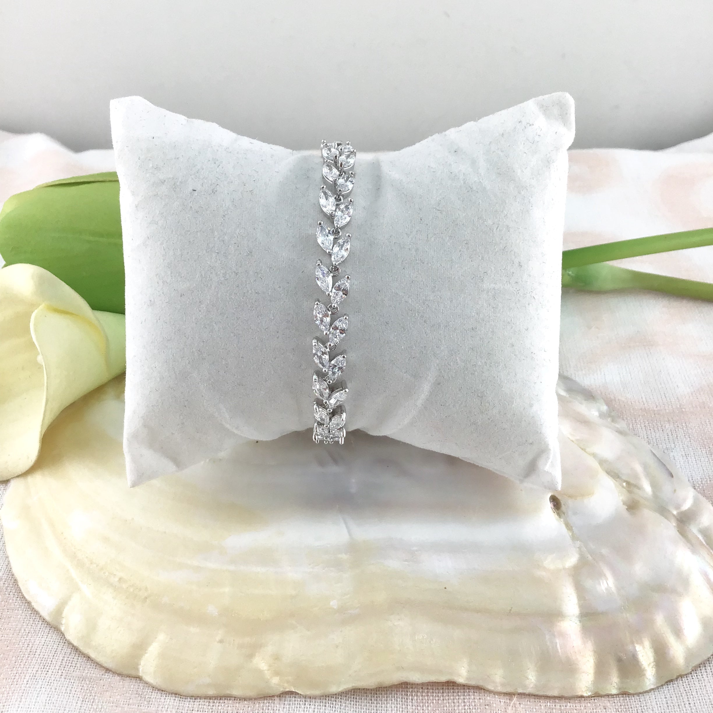 Cubic Zirconia Leaf Bridal Bracelet | Bellaire Wholesale