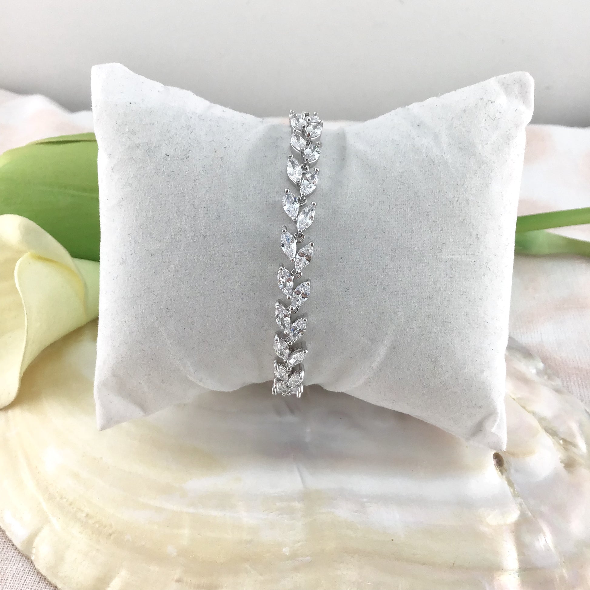 Cubic Zirconia Leaf Bridal Bracelet | Bellaire Wholesale