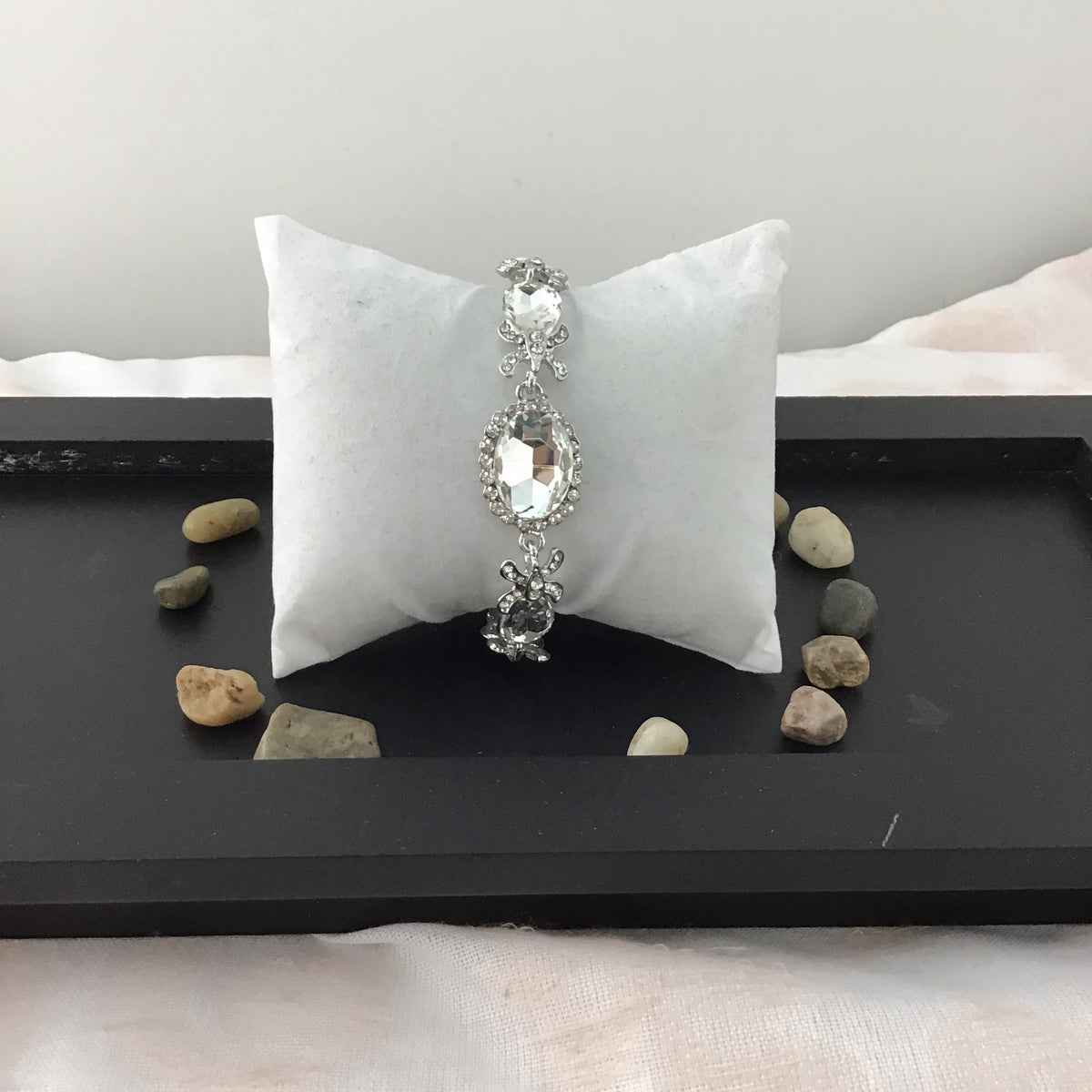 Crystal Fancy Oval Shape Silver Bridal Bracelet | Bellaire Wholesale