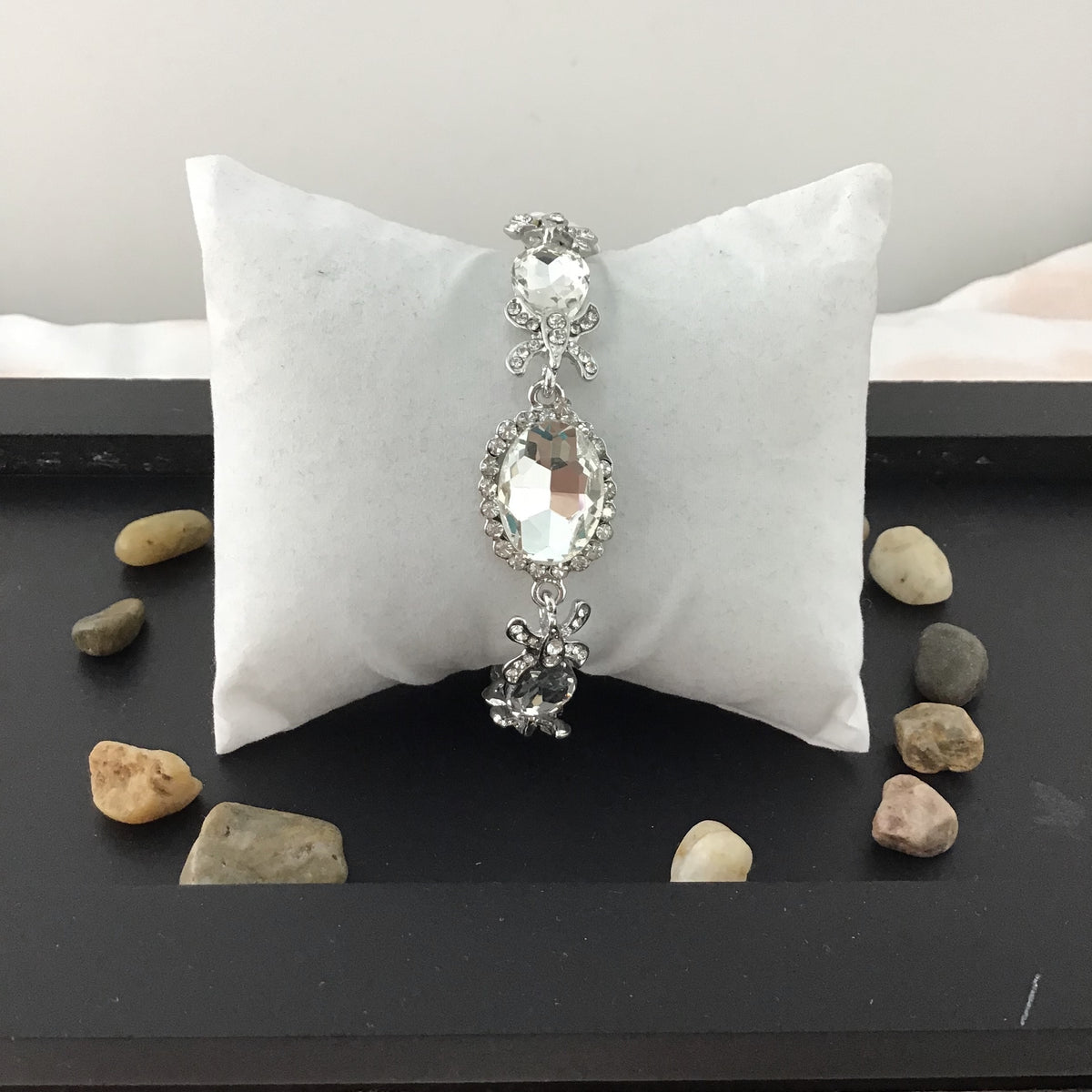 Crystal Fancy Oval Shape Silver Bridal Bracelet | Bellaire Wholesale