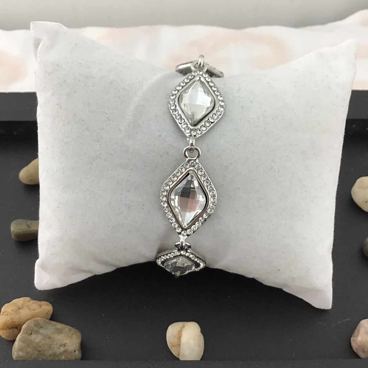 Crystal Diamond Shape Silver Bridal Bracelet | Bellaire Wholesale