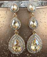 Crystal 3 Tier Teardrop Earrings, Champagne | Bellaire Wholesale