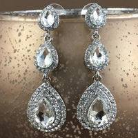 Crystal 3 Tier Teardrop Earrings, Silver | Bellaire Wholesale