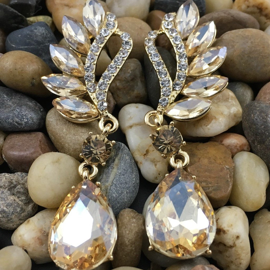 Crystal Marquise Teardrop Earrings, Champagne | Bellaire Wholesale