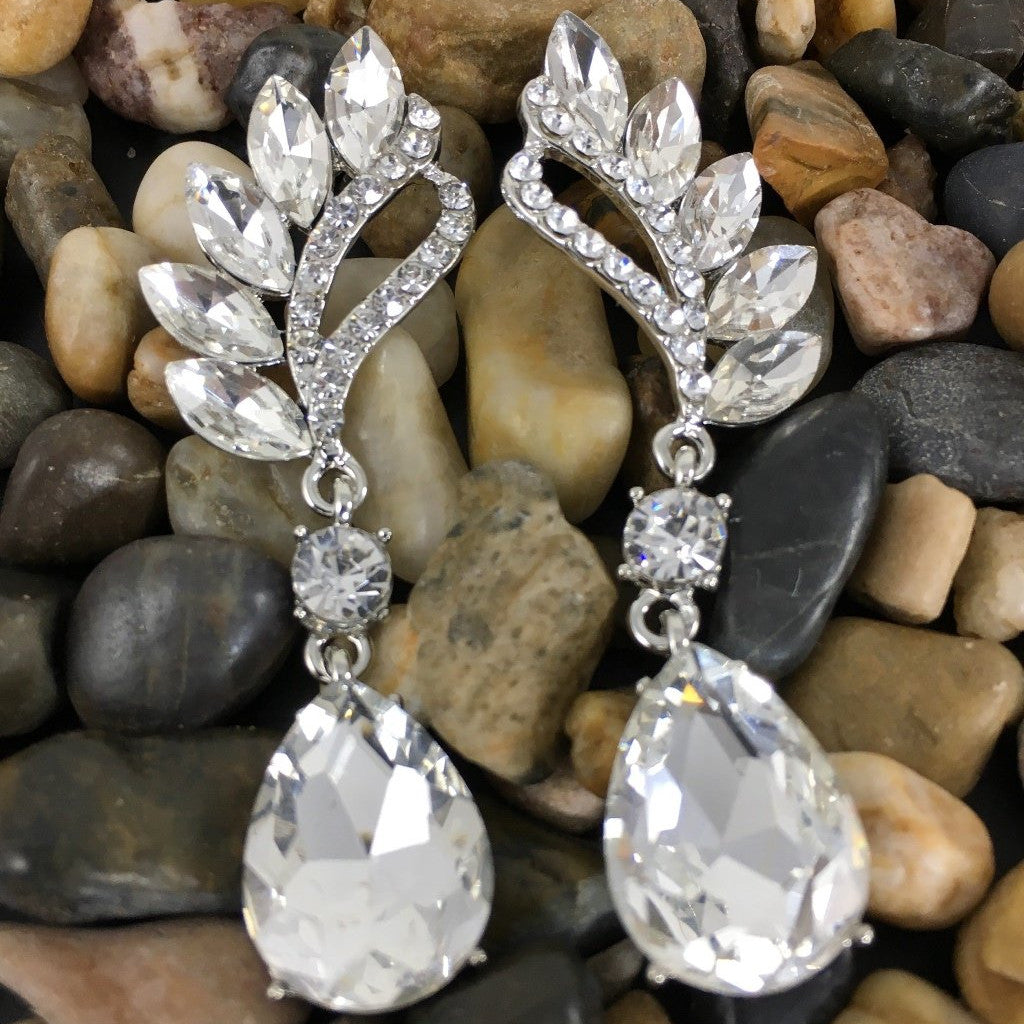 Crystal Marquise Teardrop Earrings, Silver | Bellaire Wholesale