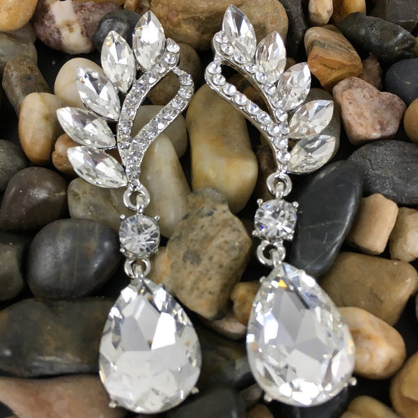 Crystal Marquise Teardrop Earrings, Silver | Bellaire Wholesale