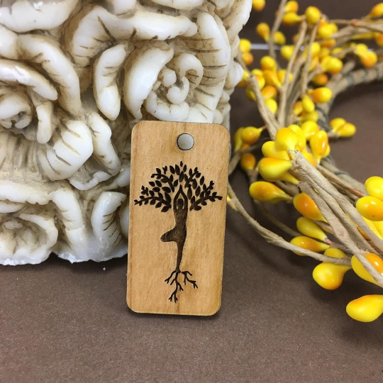 Yoga Symbol Laser Engraved Wood Charm | Bellaire Wholesale